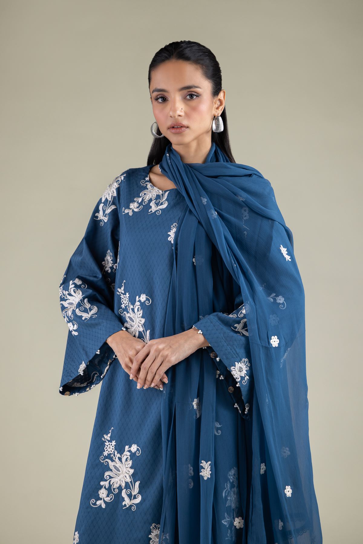 Embroidered Chiffon Floral Draped Dupatta - 1-26-146-A-F-VG