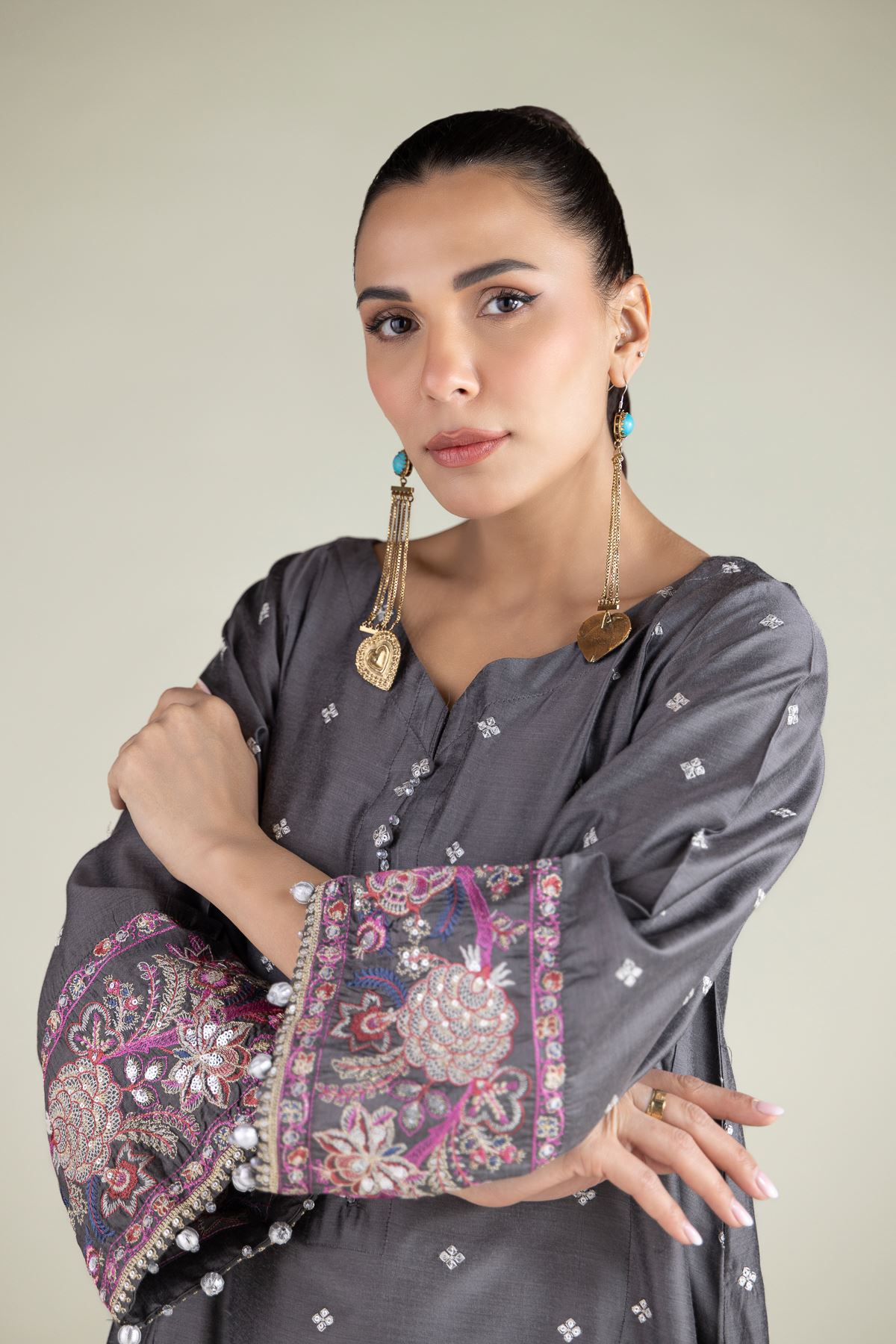Embroidered Raw Silk Geometric Embroidered Kurta - 1-26-115-A-C-VG