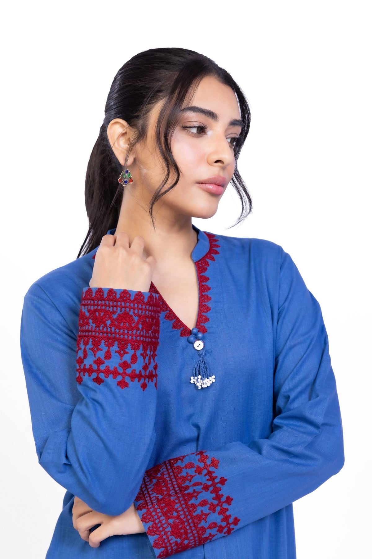 Embroidered Heavy Textured Cotton Kurta - 1-26-109-B-P-VG