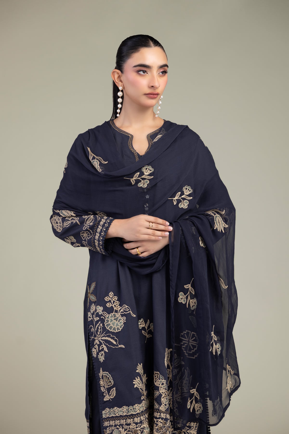 Embroidered Chiffon Floral Chiffon Dupatta - 1-26-309-B-D1-VG