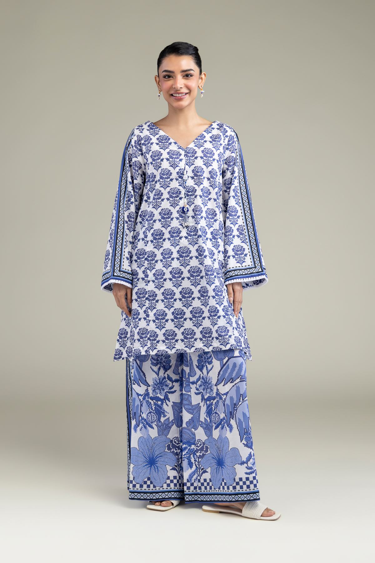 Printed Cambric Floral Summer Pants - 1-26-202-A-A1-VG