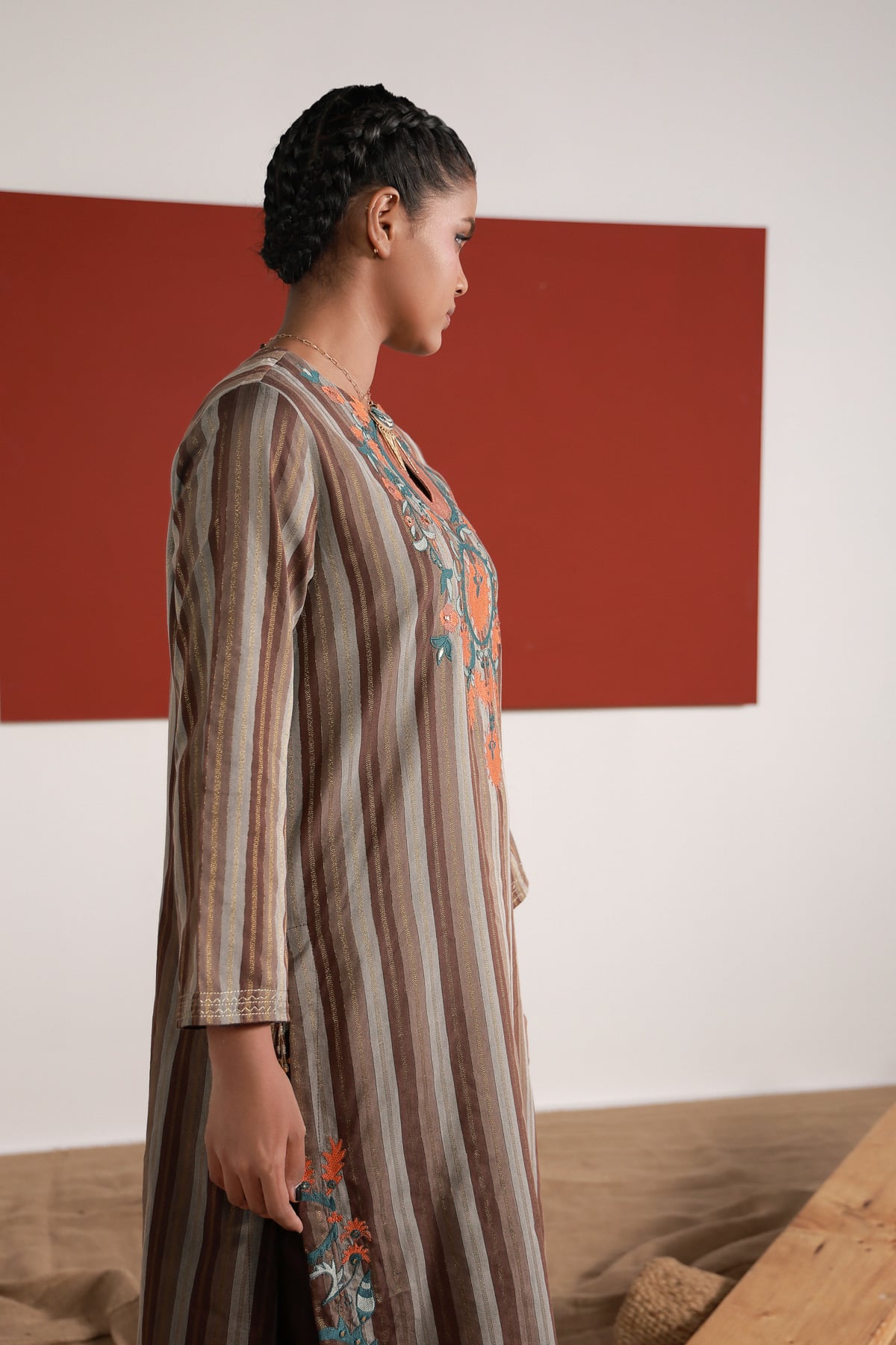 Yarn Dyed Embroidered Handwoven Kurta - 2-26-202-A-D-VG
