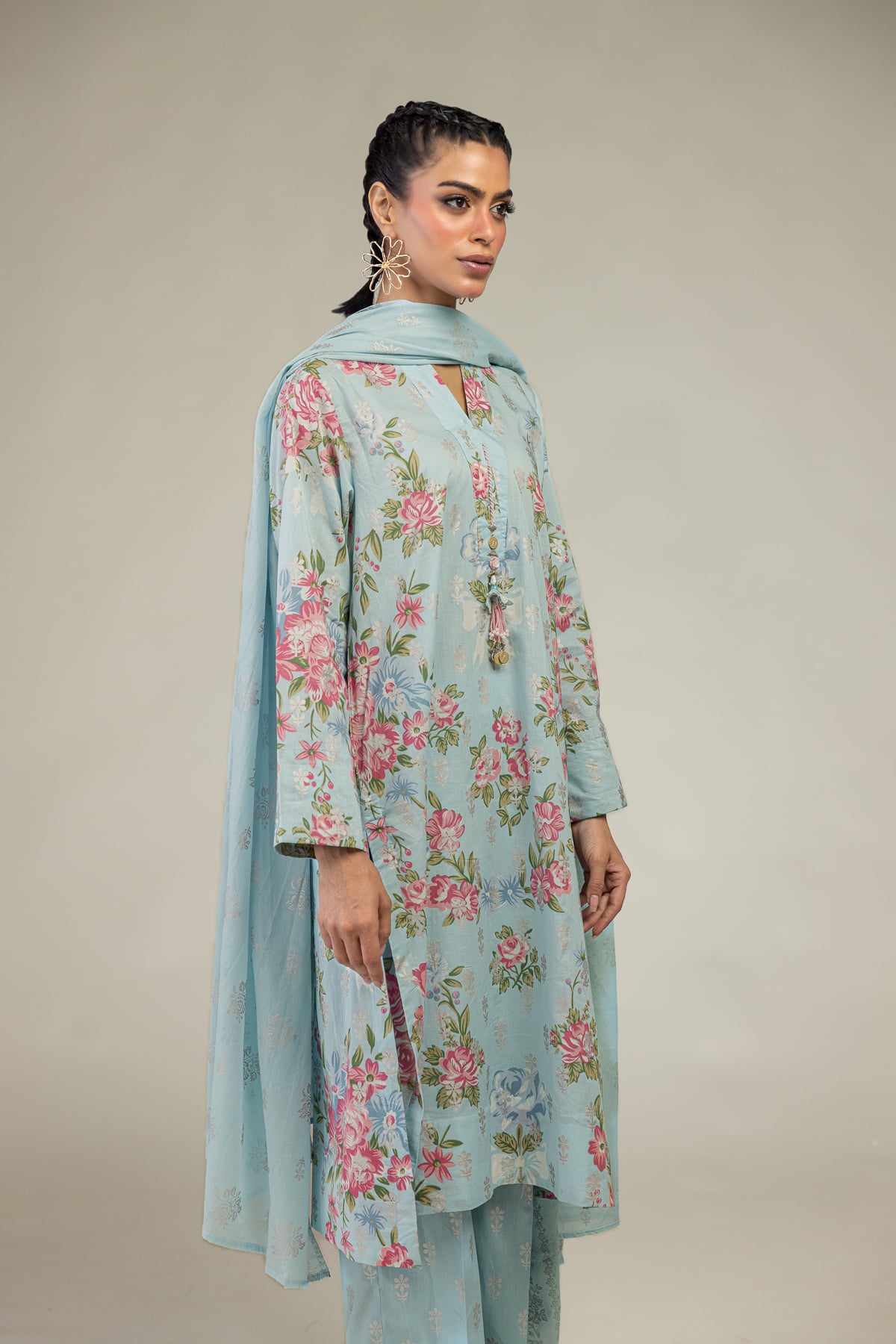 Printed Cambric Blue Floral Kurta - 1-26-236-A-D1-VG