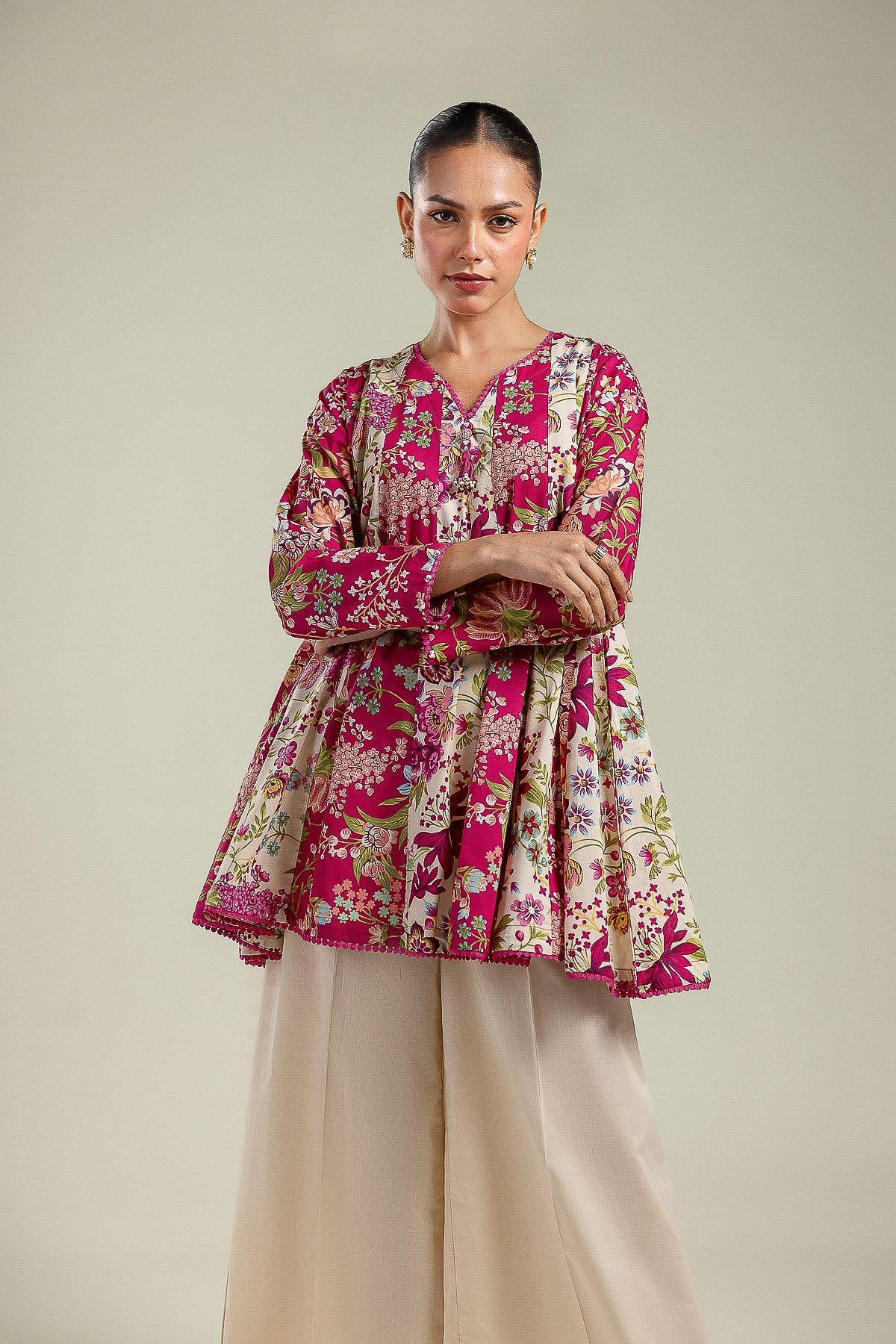 Printed Cambric Floral Cambric Kurta - 1-26-142-A-H-VG