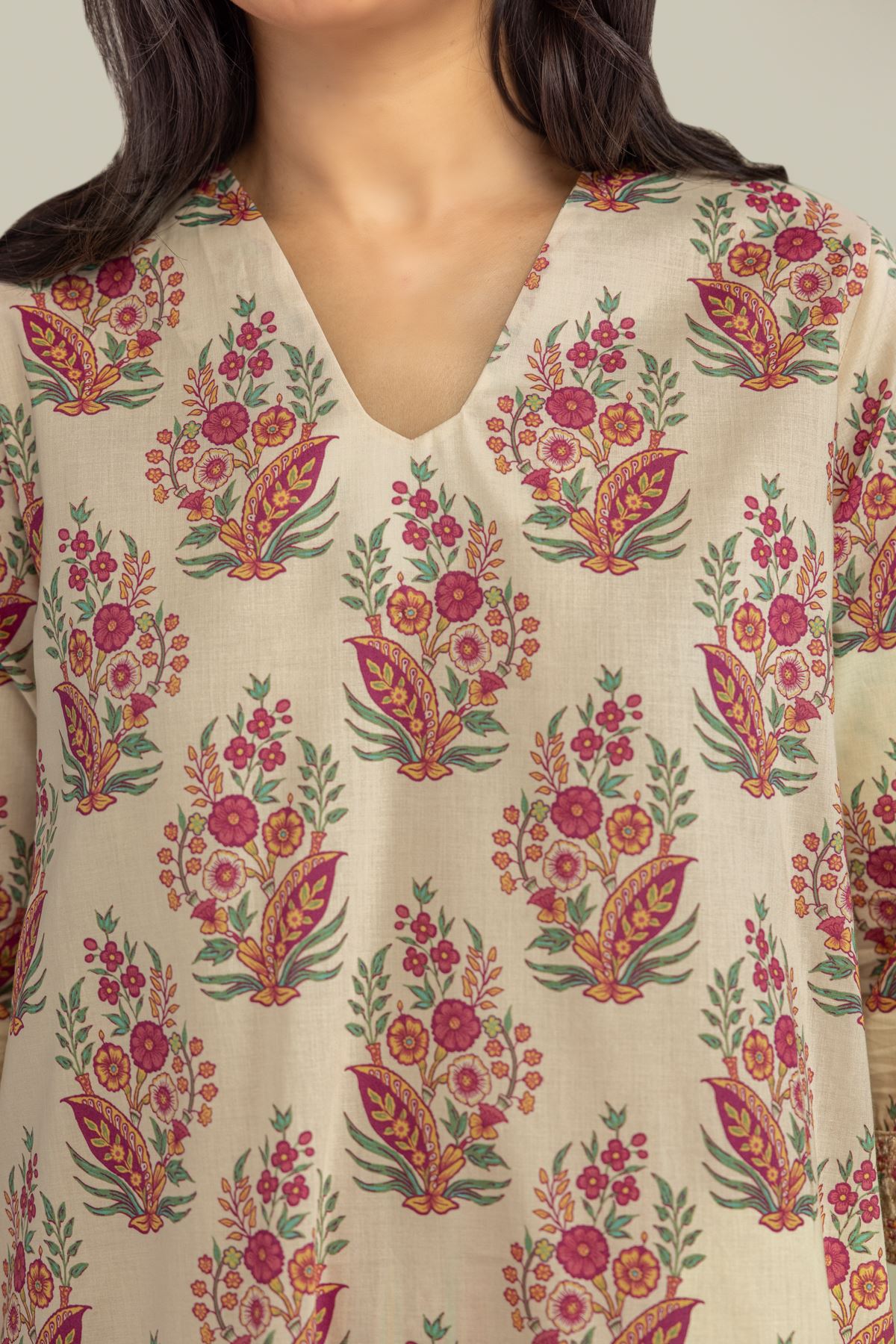 Embroidered Cambric Beige Cambric Kurta - T-A22-26-206FA1-VG