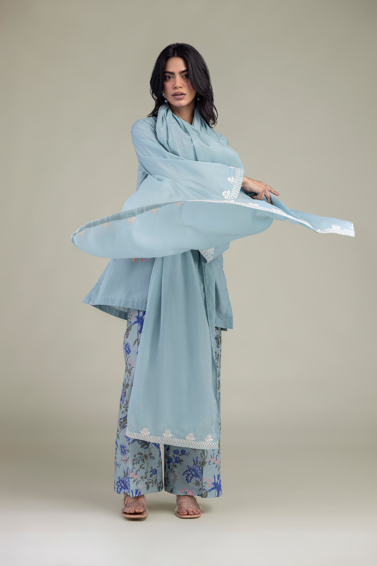 Embroidered Lawn Solid Blue Dupatta - 2-26-308-A-B1-VG