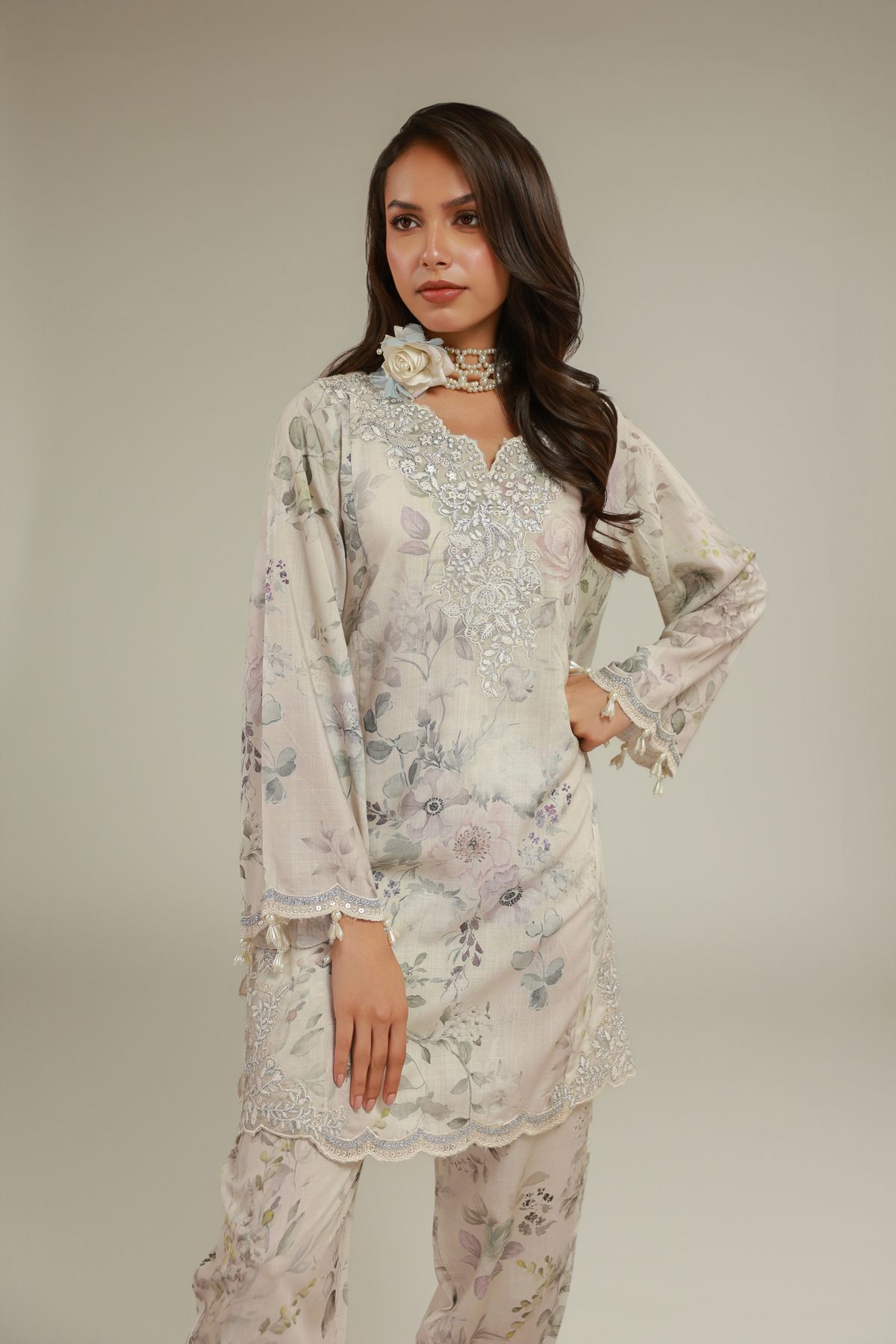 Embroidered Raw Silk Floral Co-ords Set - 1-26-122-A-A-VG