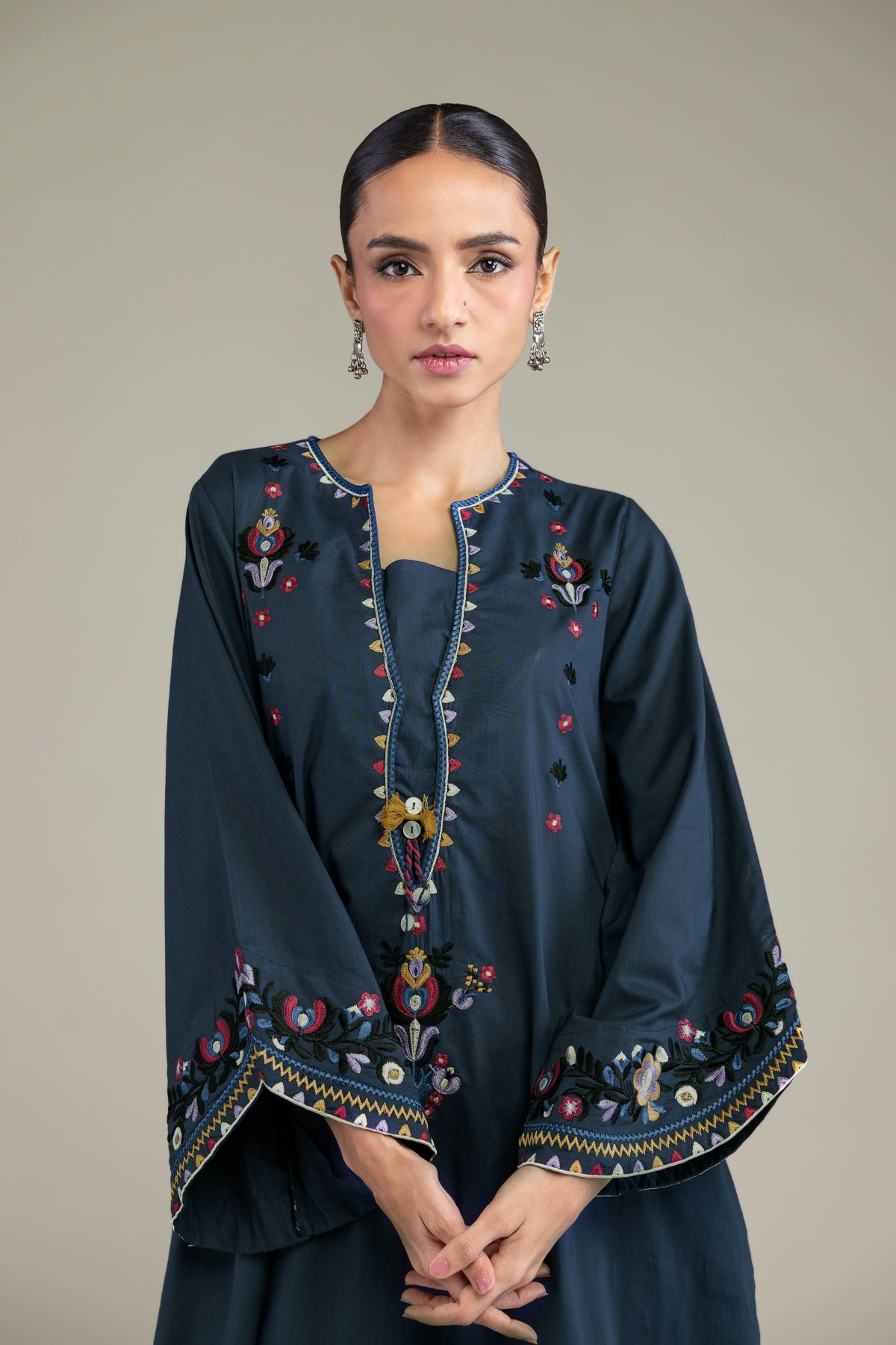 Embroidered Cambric Navy Cambric Kurta - 1-26-210-B-J1-VG