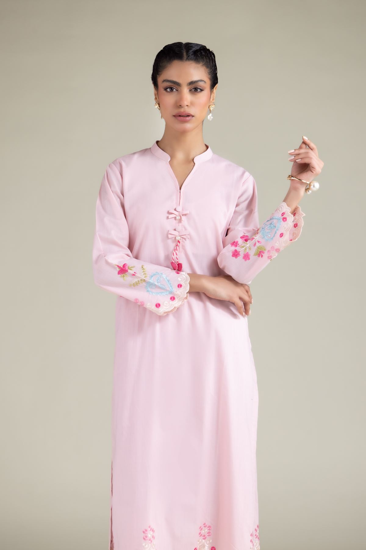 Embroidered Textured Cotton Floral Longline Kurta - 1-26-116-A-A-VG
