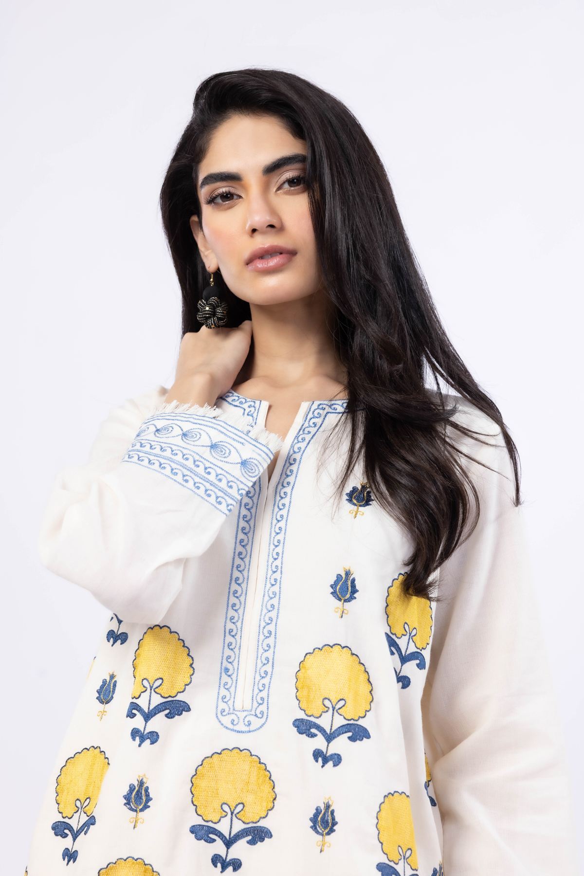 Embroidered Handwoven Cotton Kurta - OTD4-EX24-08BA-VG