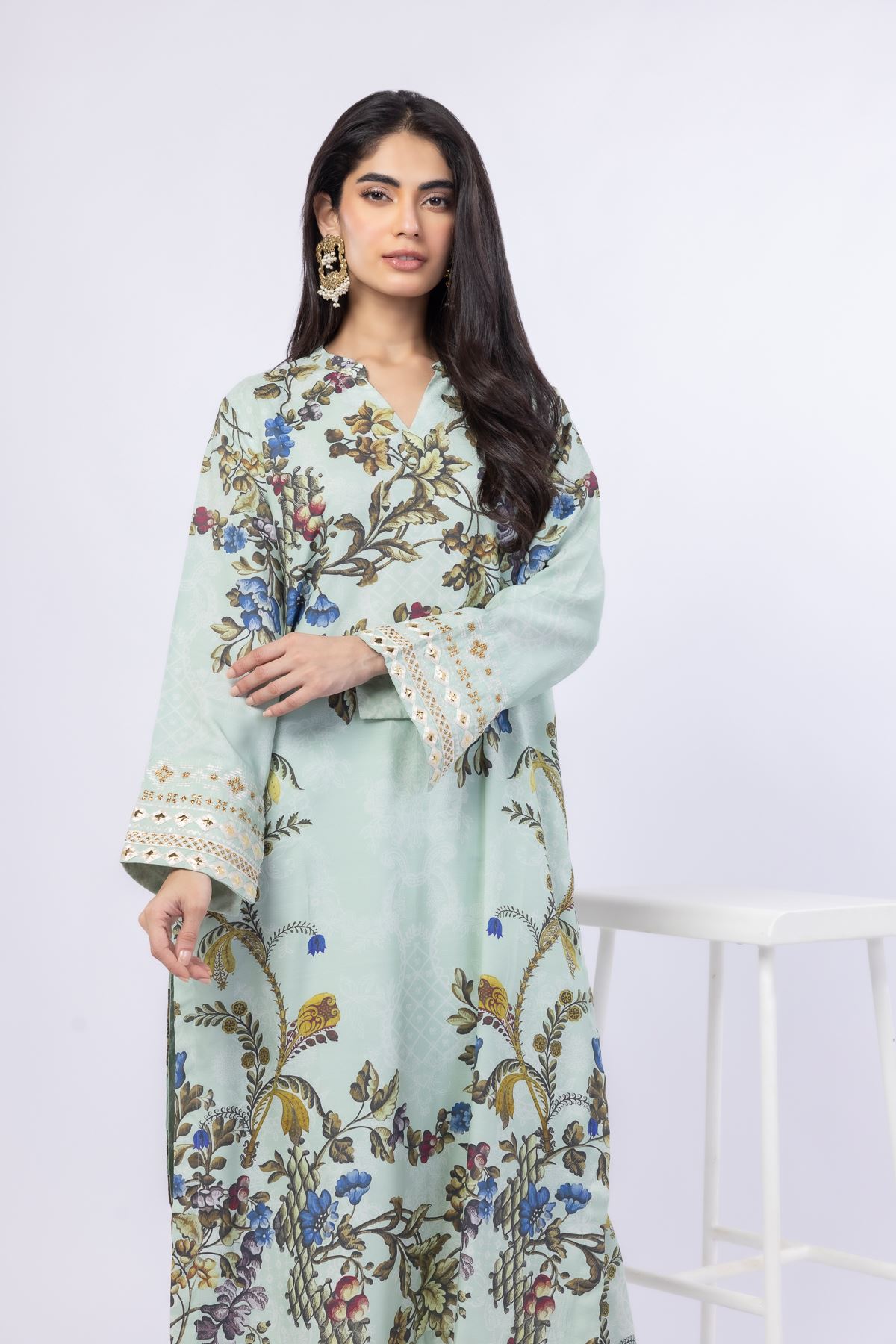 Embroidered Russian Raw Silk Kurta - 25-09-9S3-07TB-VG
