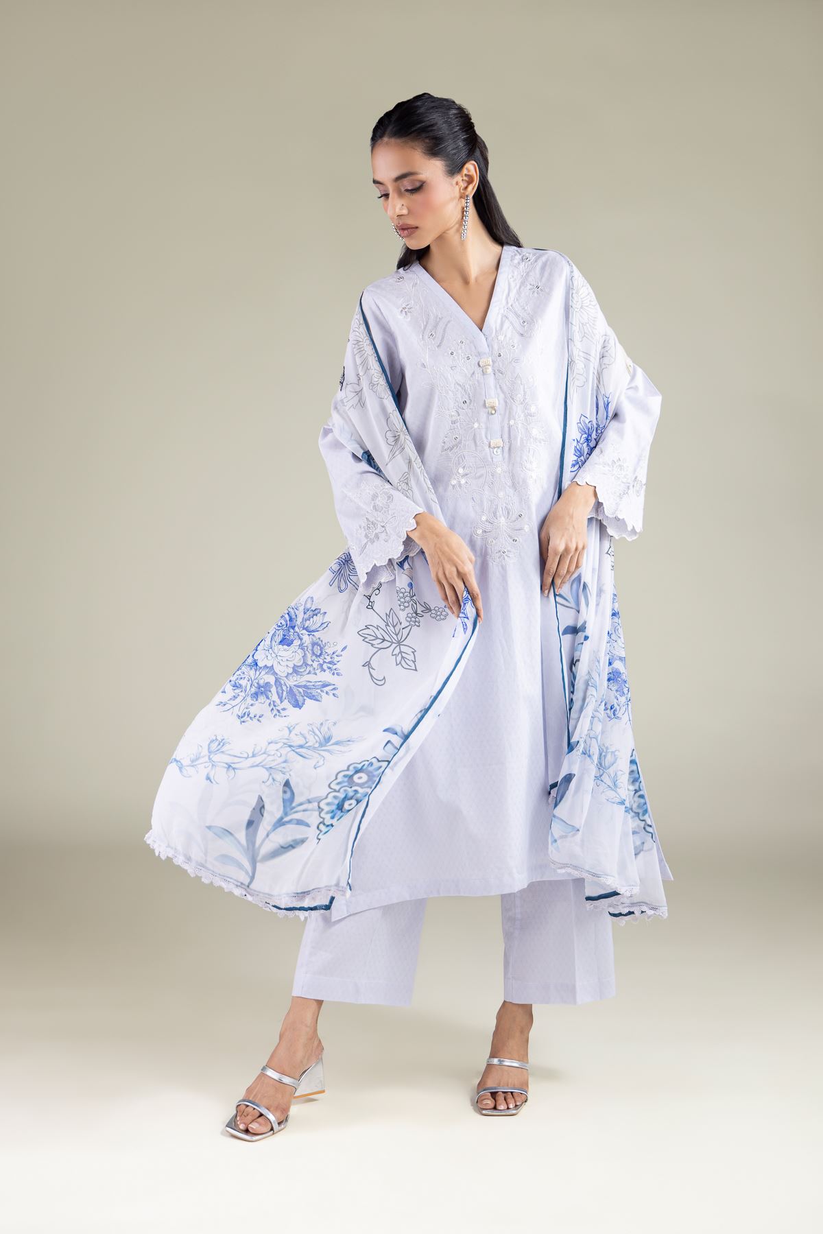 Embroidered Chiffon Leaf Pattern Dupatta - 1-26-146-A-C-VG