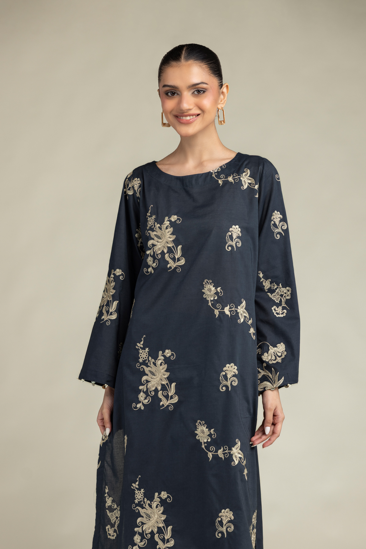 Embroidered Cambric Cambric Longline Kurta - 2-26-308-A-G1-VG