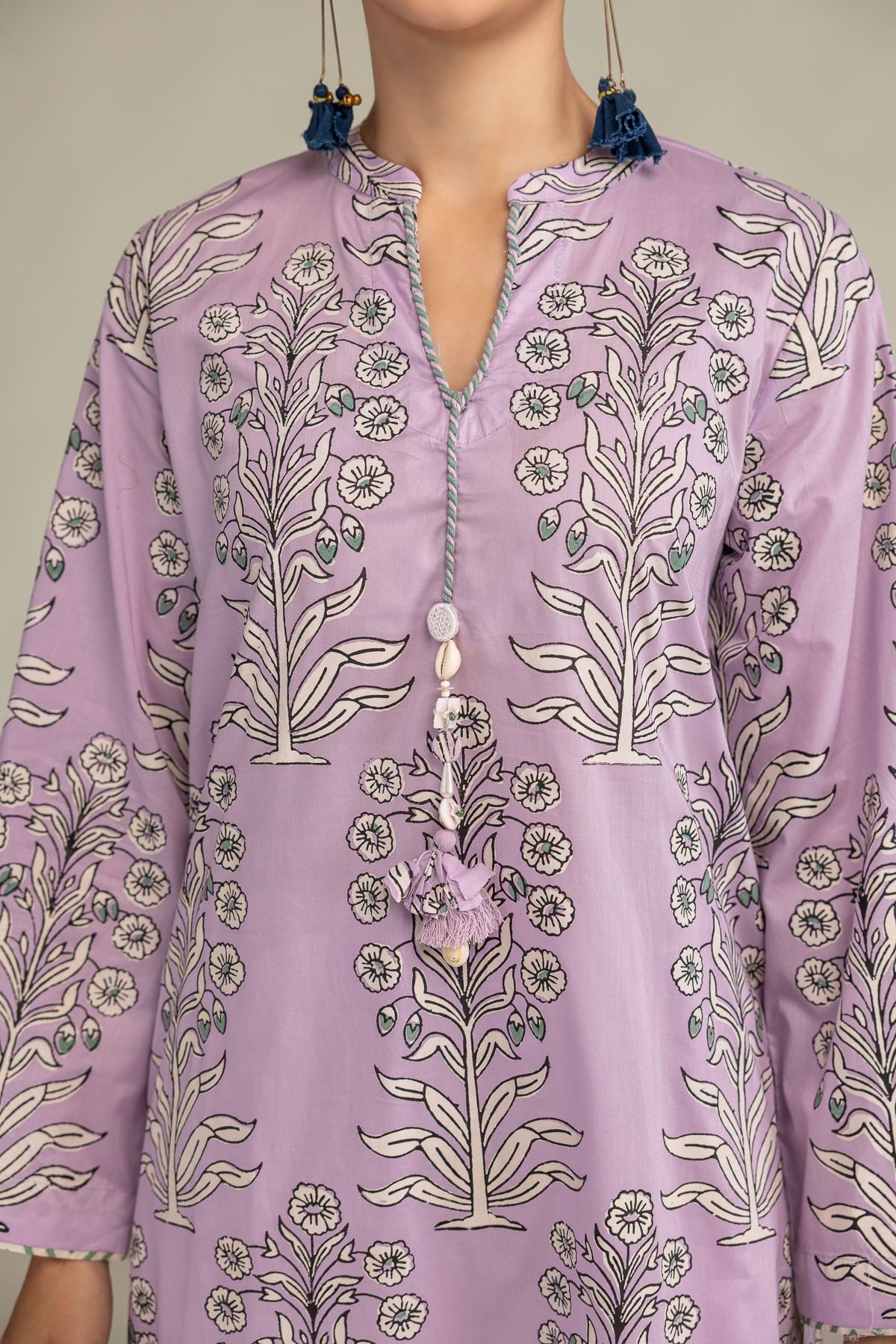 Printed Cambric Floral Longline Kurta - 2-26-308-A-G1-VG