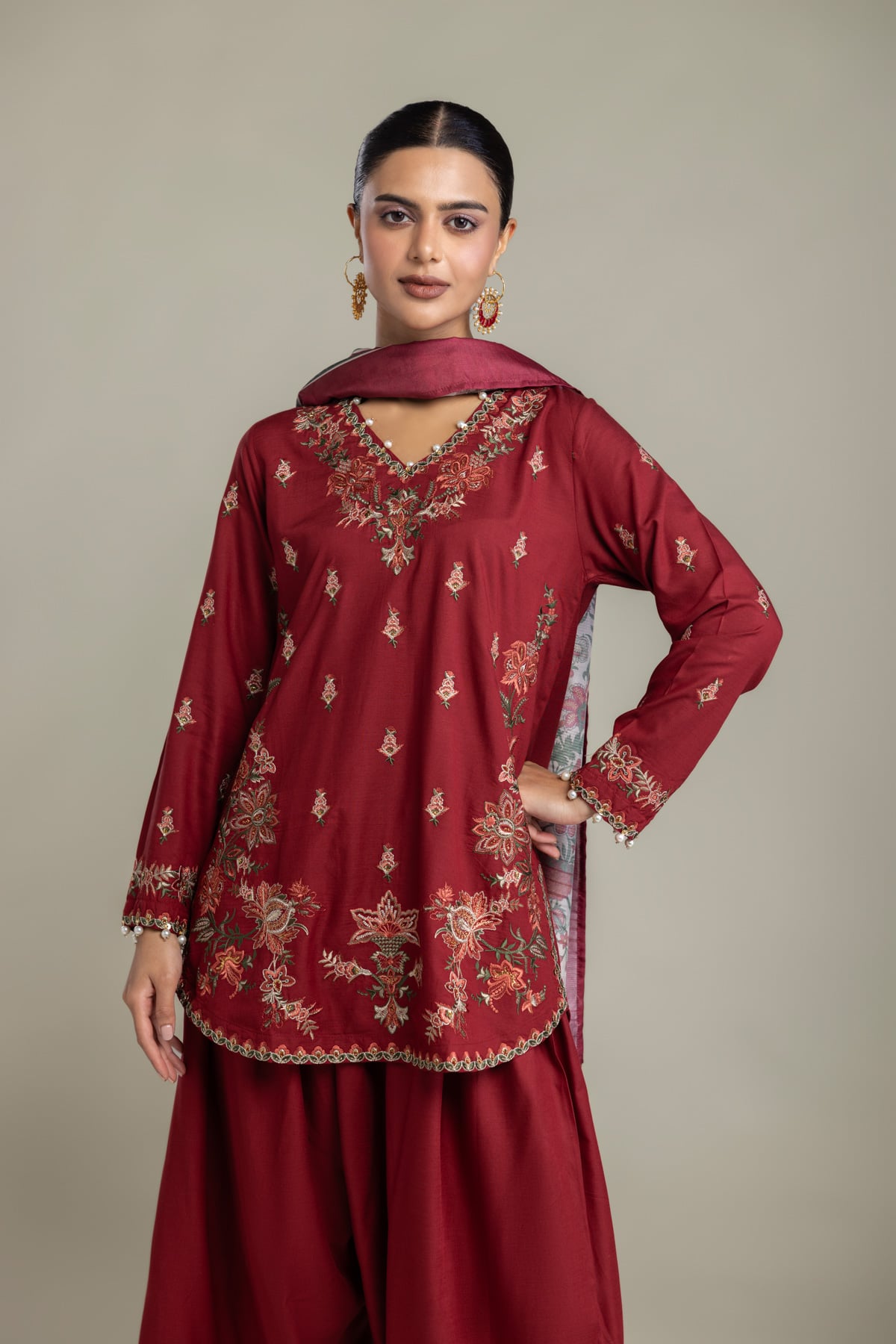 Embroidered Raw Silk Floral Silk Kurta - 2-26-202-A-D-VG