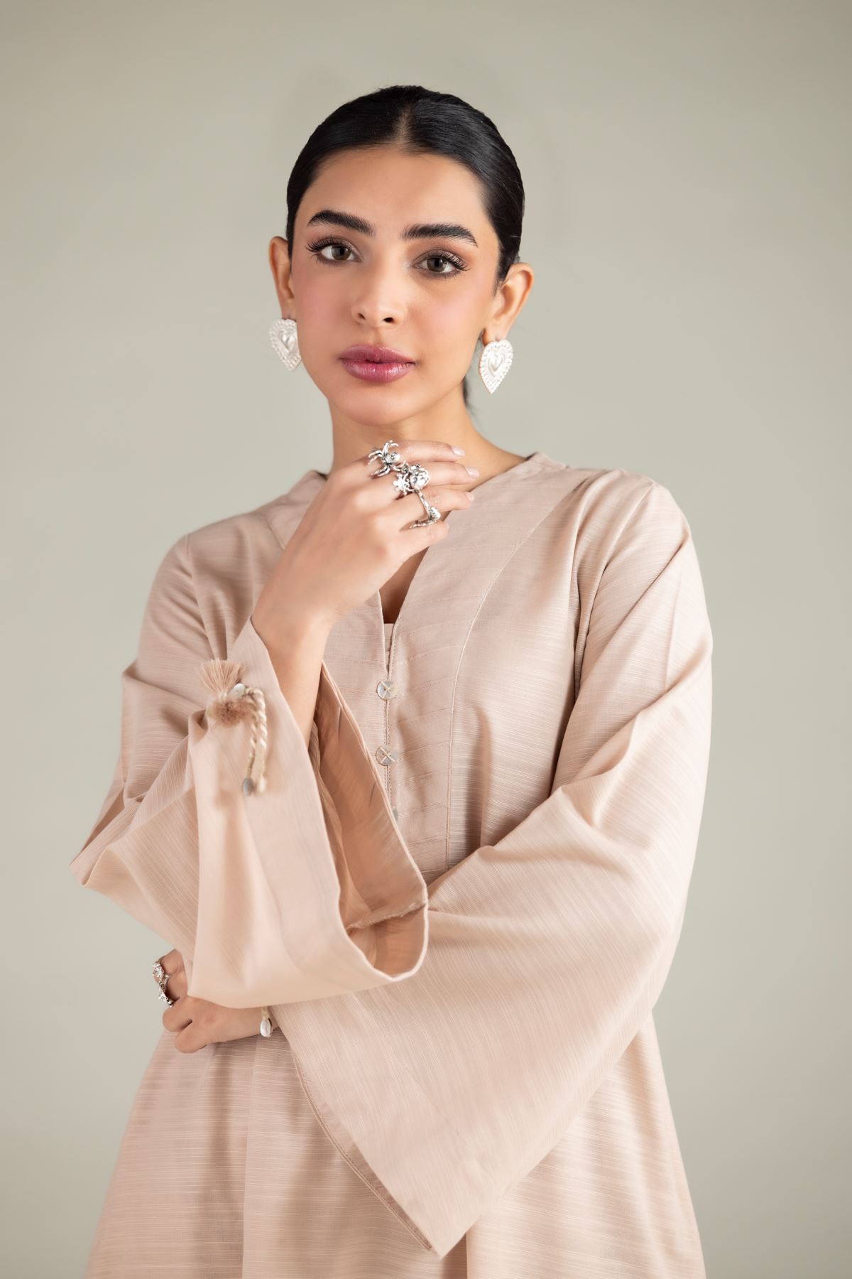 Dyed Textured Cotton Longline Tassel Kurta - 1-26-108-A-F-VG