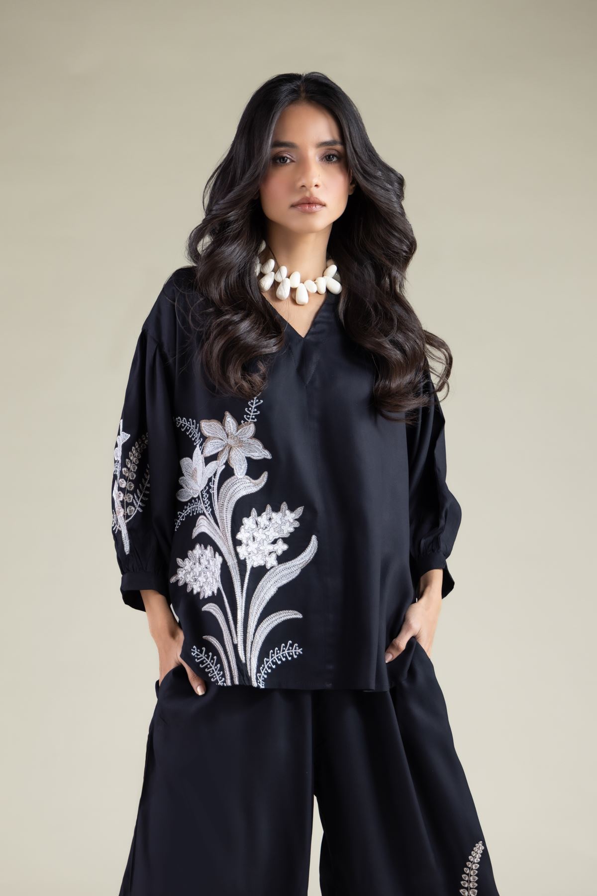 Embroidered Viscose Blouse - 6-26-105-A-F-VG