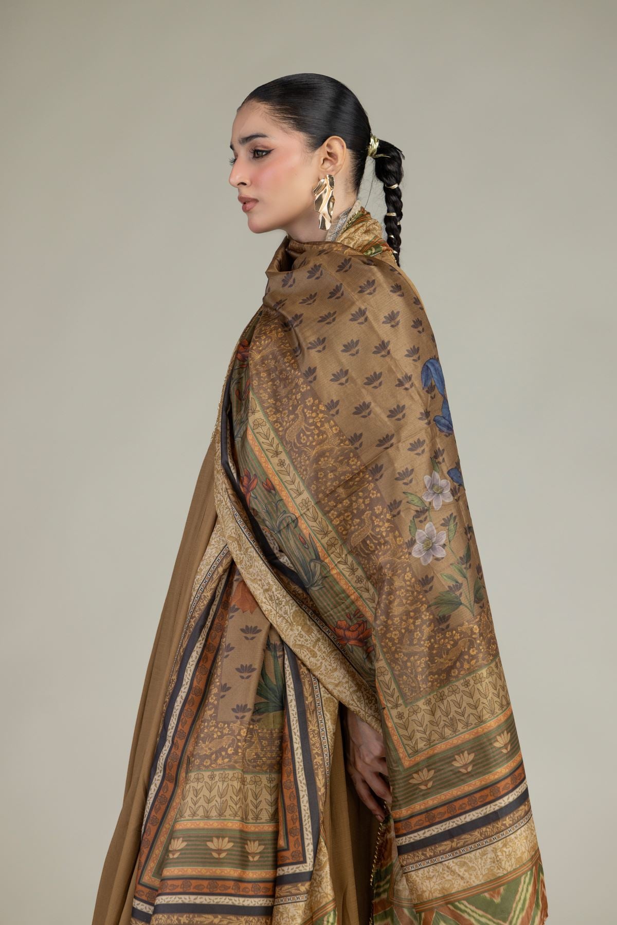 Printed Polyester Silk Floral Brown Dupatta - 2-26-203-A-B1-VG