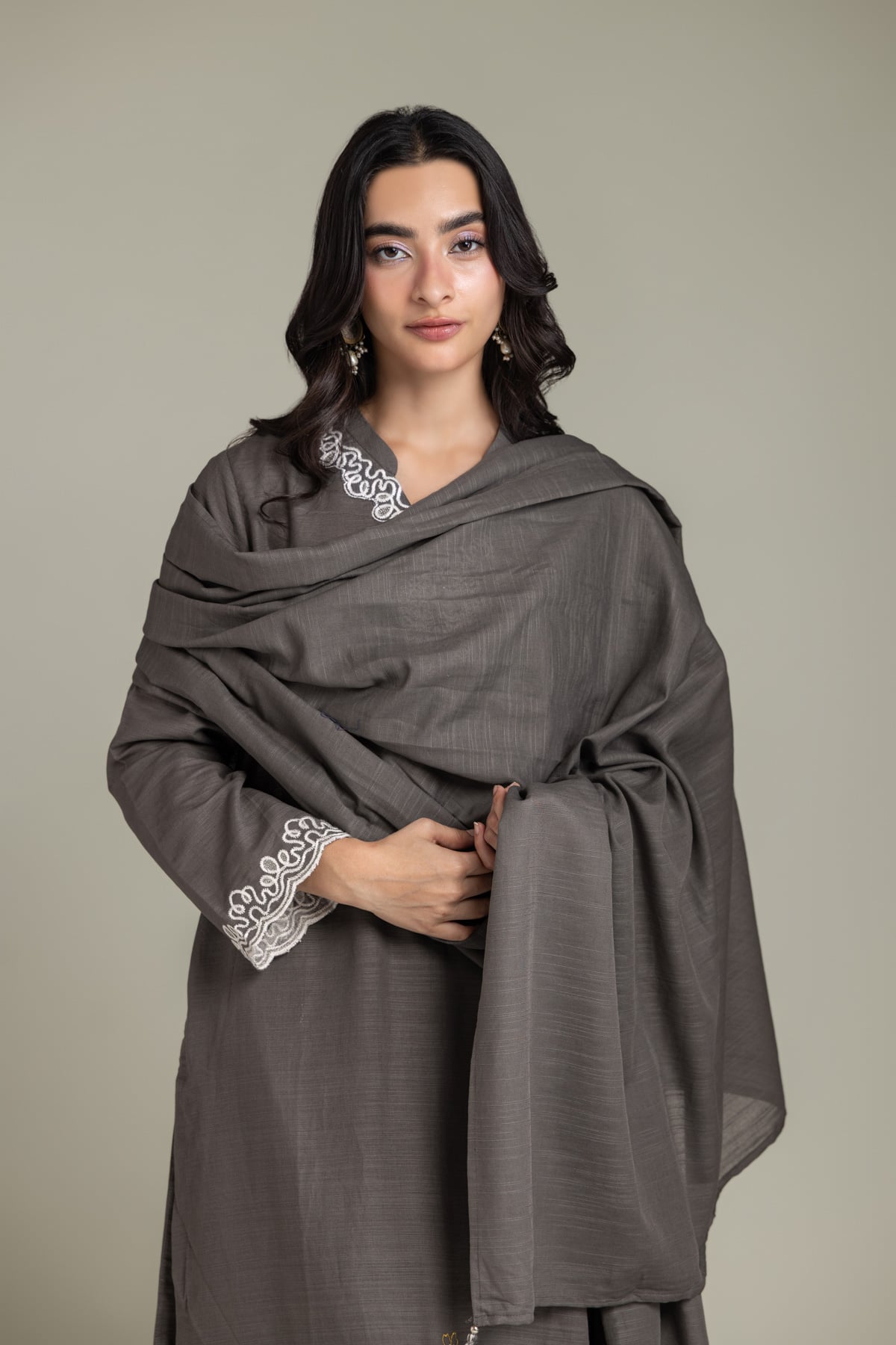 Embroidered Light Khaddar Dupatta - 2-26-202-A-D-VG