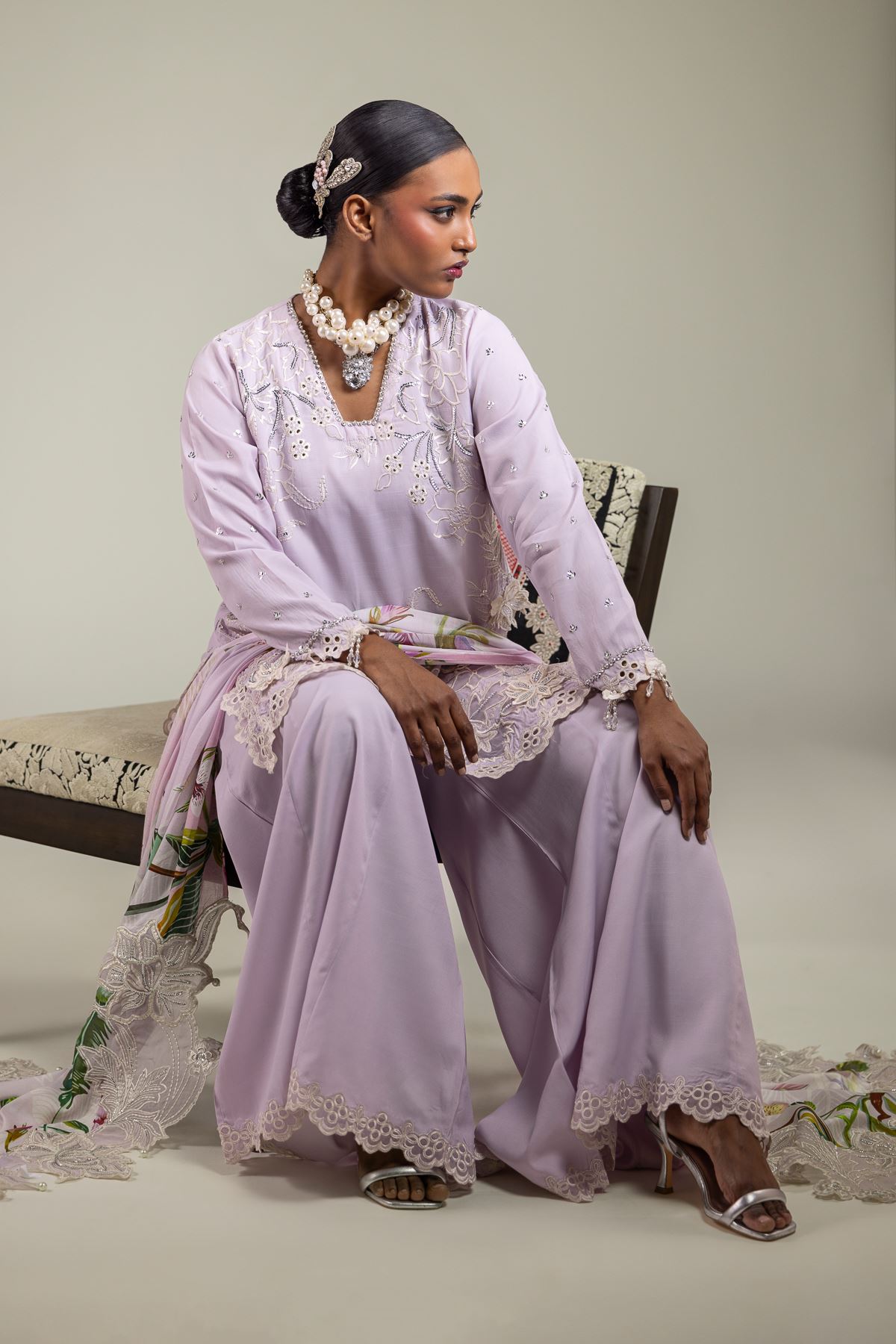 Raw Silk 3-Piece Embroidered Suit - 25-09-10E2-07TB-VG