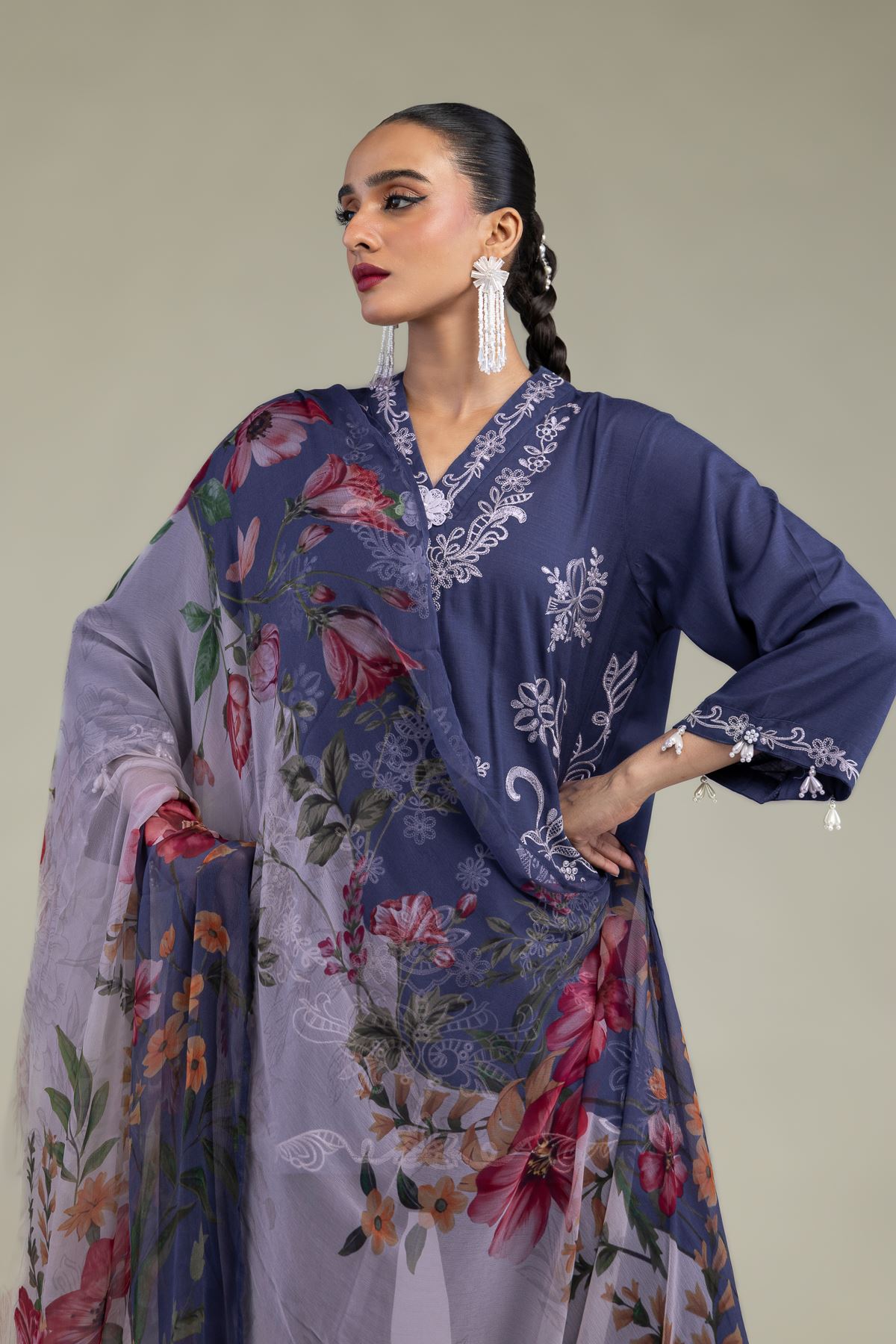Embroidered Chiffon Floral Chiffon Dupatta - 2-26-304-C-H1-VG