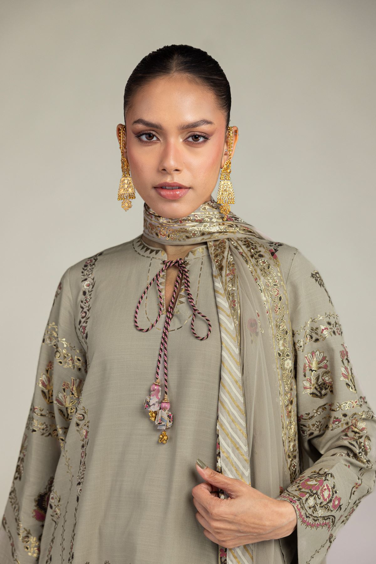 Embroidered Raw Silk 3-piece Co-ords Set - T-A11-26-118FI2-VG