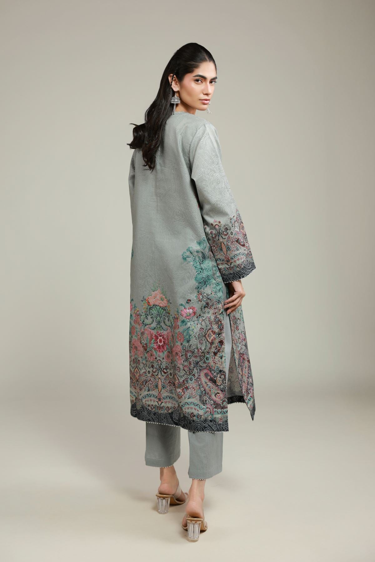 Printed Jacquard Gray Tailored Set - T-A22-26-101FI-VG