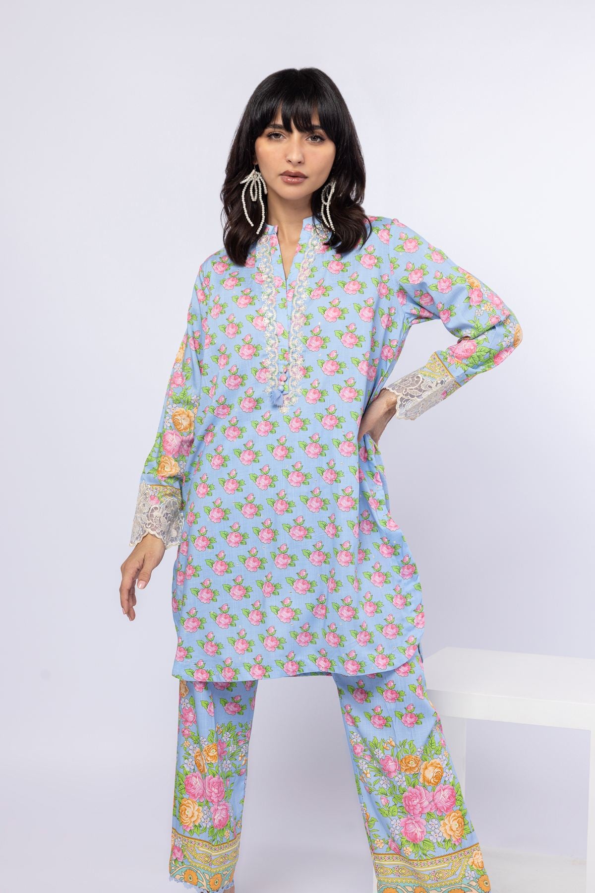 Embroidered Crosshatch Raw Silk Kurta - 25-05S23-06TB-VG