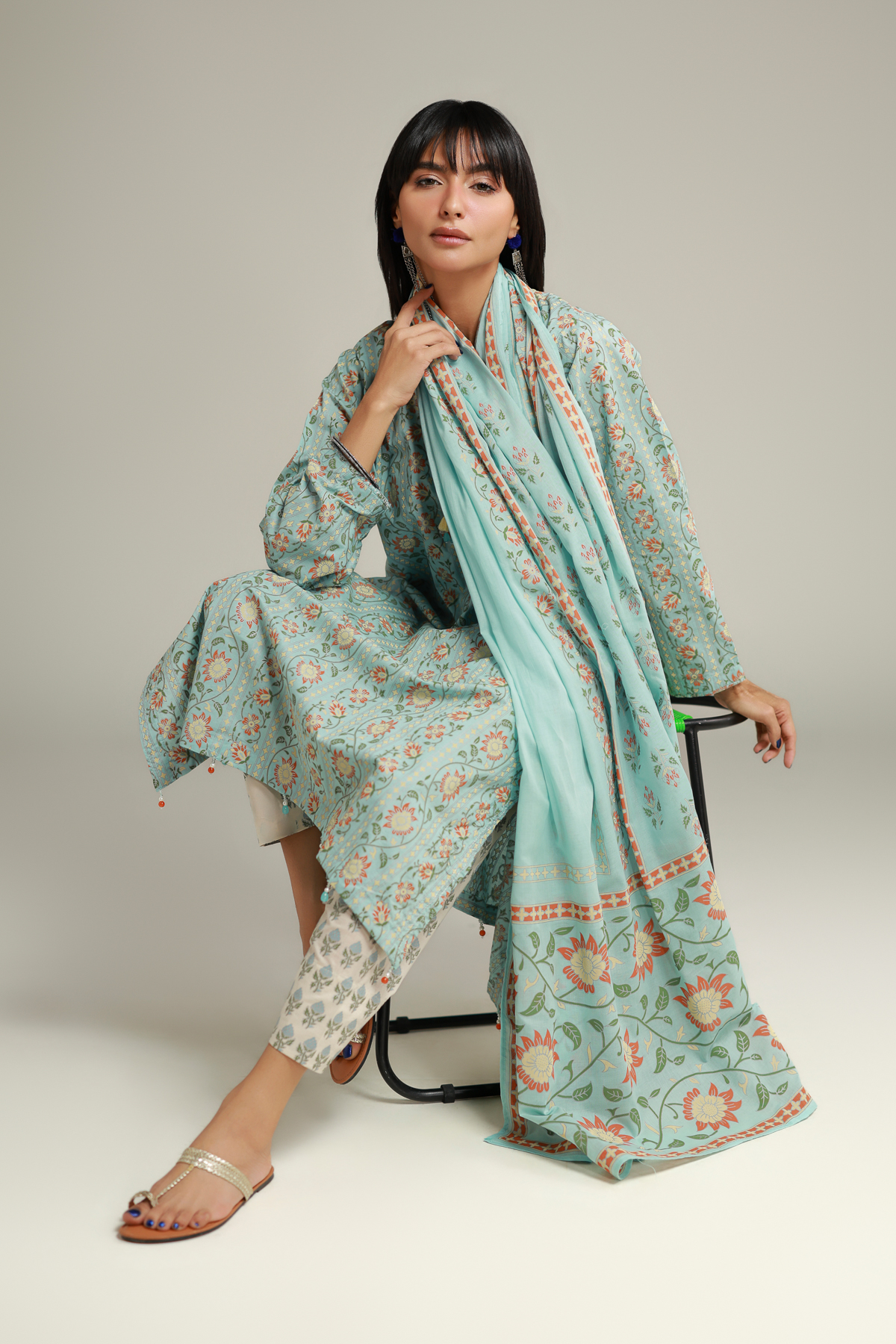 Printed Lawn Floral Pom-Pom Dupatta - 1-26-228-A-J2-VG
