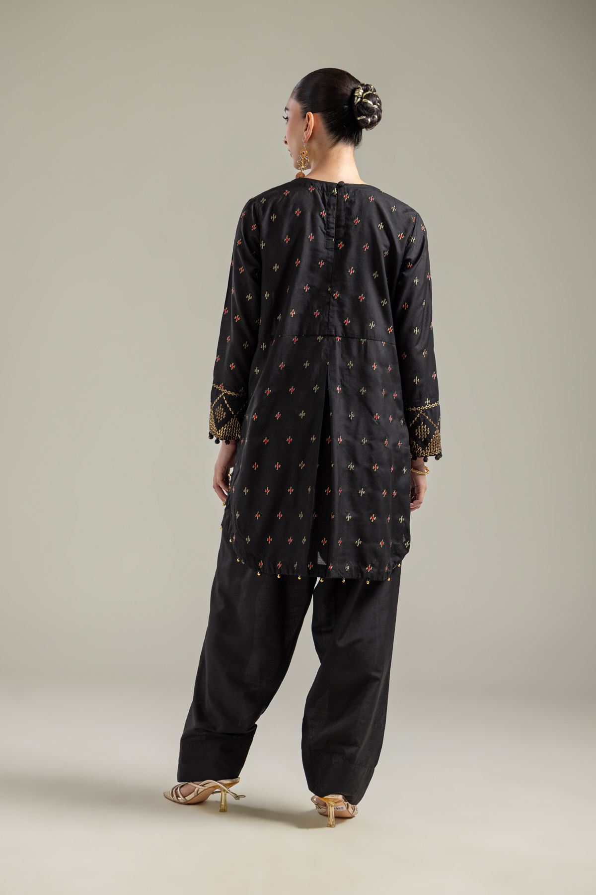 Raw Silk Short Black Kurta - 2-26-107-A-F-VG