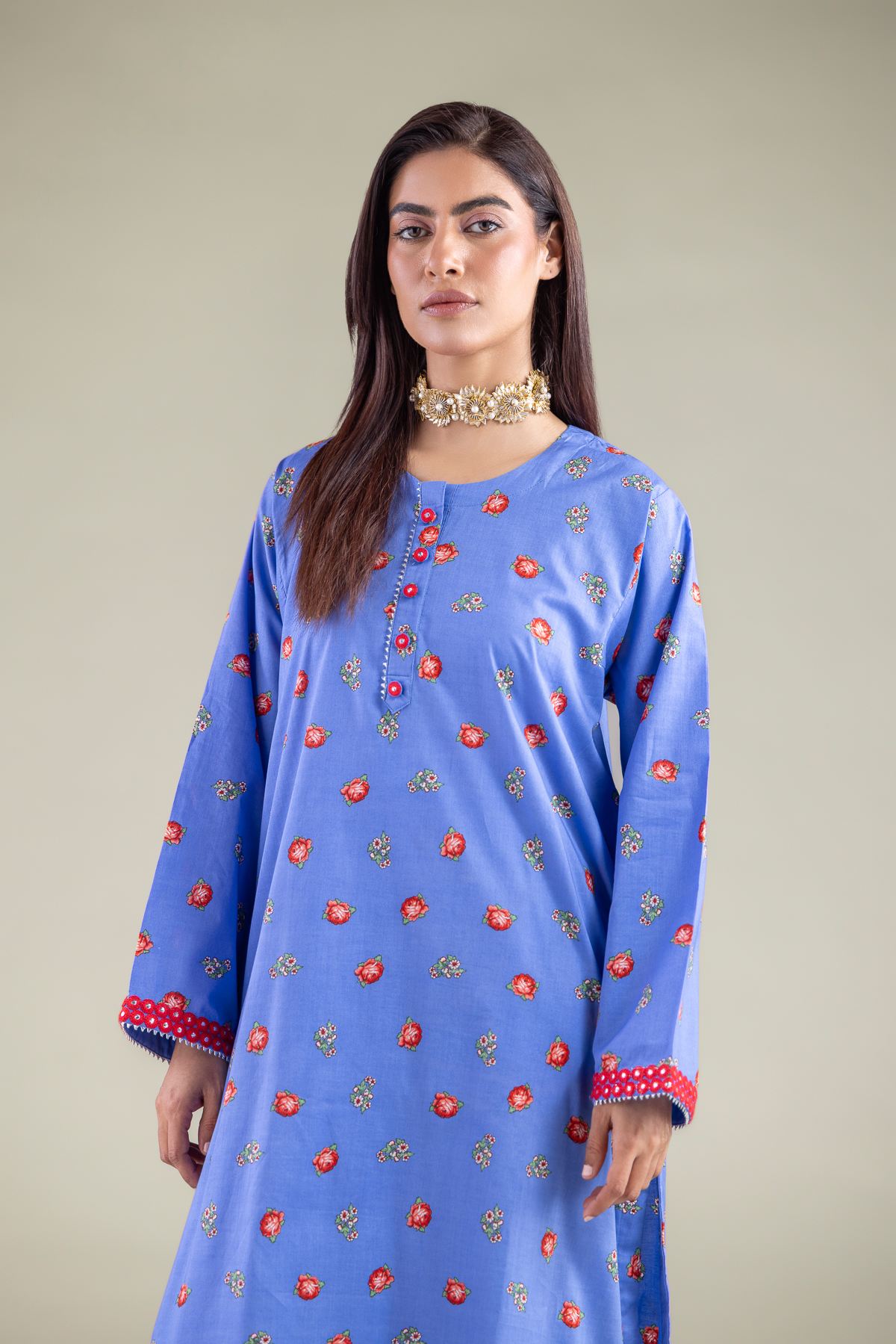 Embroidered Cambric Kurta - 2-26-105-A-D-VG