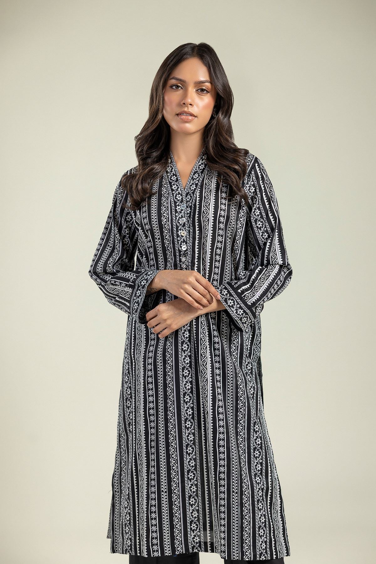 Printed Cambric Long Cambric Kurta - 26-01-2E1-10TA-VG