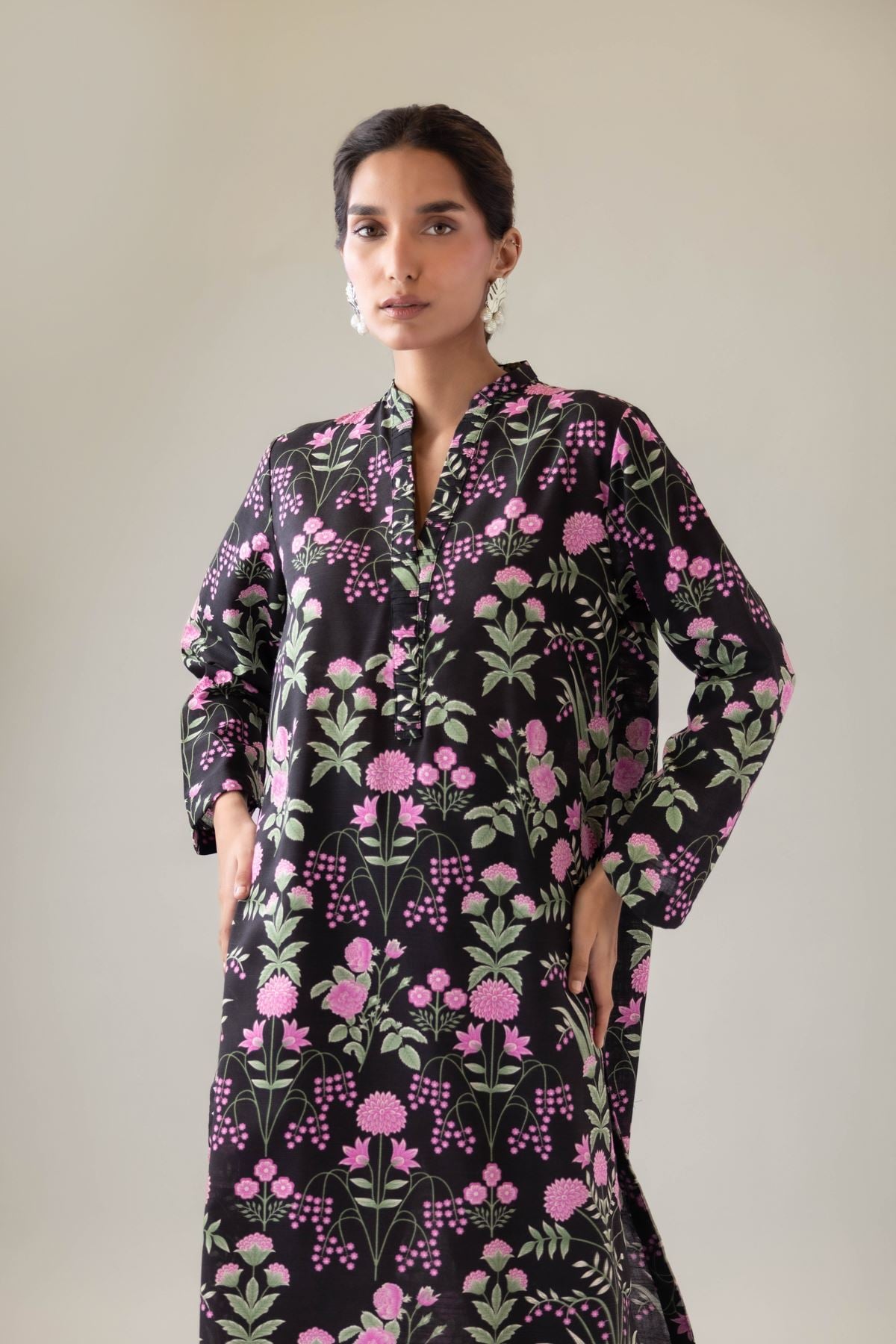 Printed Khaddar Kurta - 25-09-12E2-02TA-VG