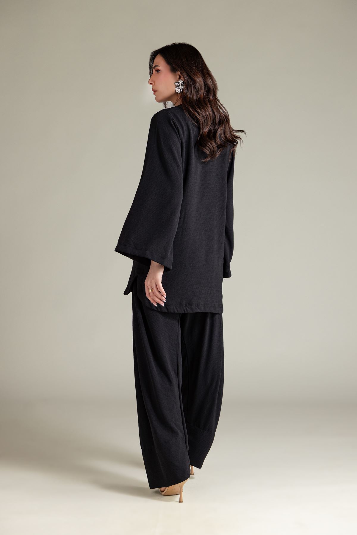 Dyed Blended Crinkle Black Crinkle Kurta - 26-02-1E13-02TA-VG