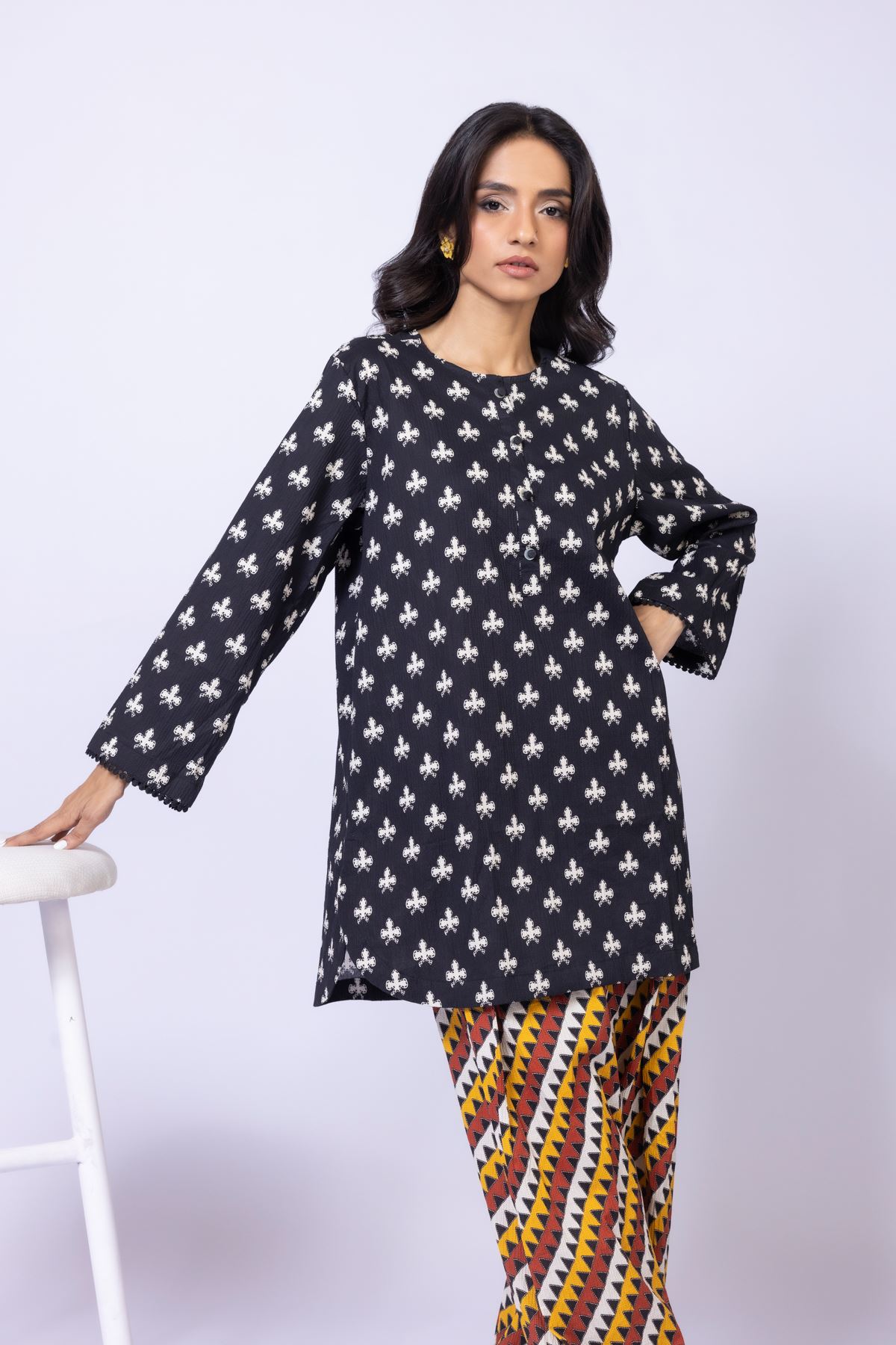 Printed Cotton Crinkle Kurta - 25-10-11E4-04TB-VG