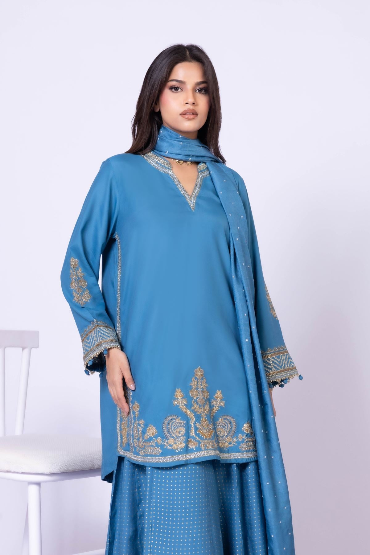 Embroidered Raw Silk Kurta - 25-10-10S4-02TA-VG