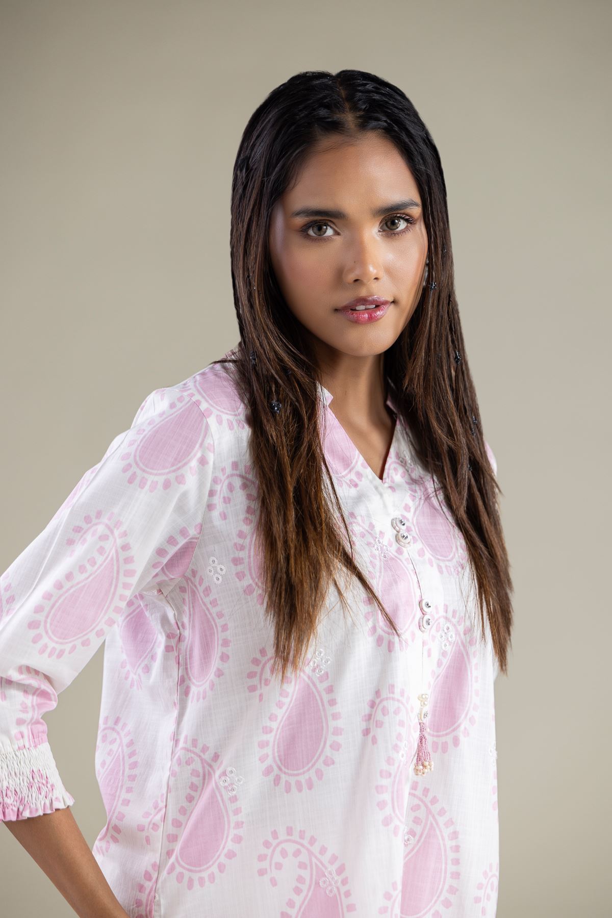 Embroidered Textured Cotton Kurta - 1-26-123-A-G-VG