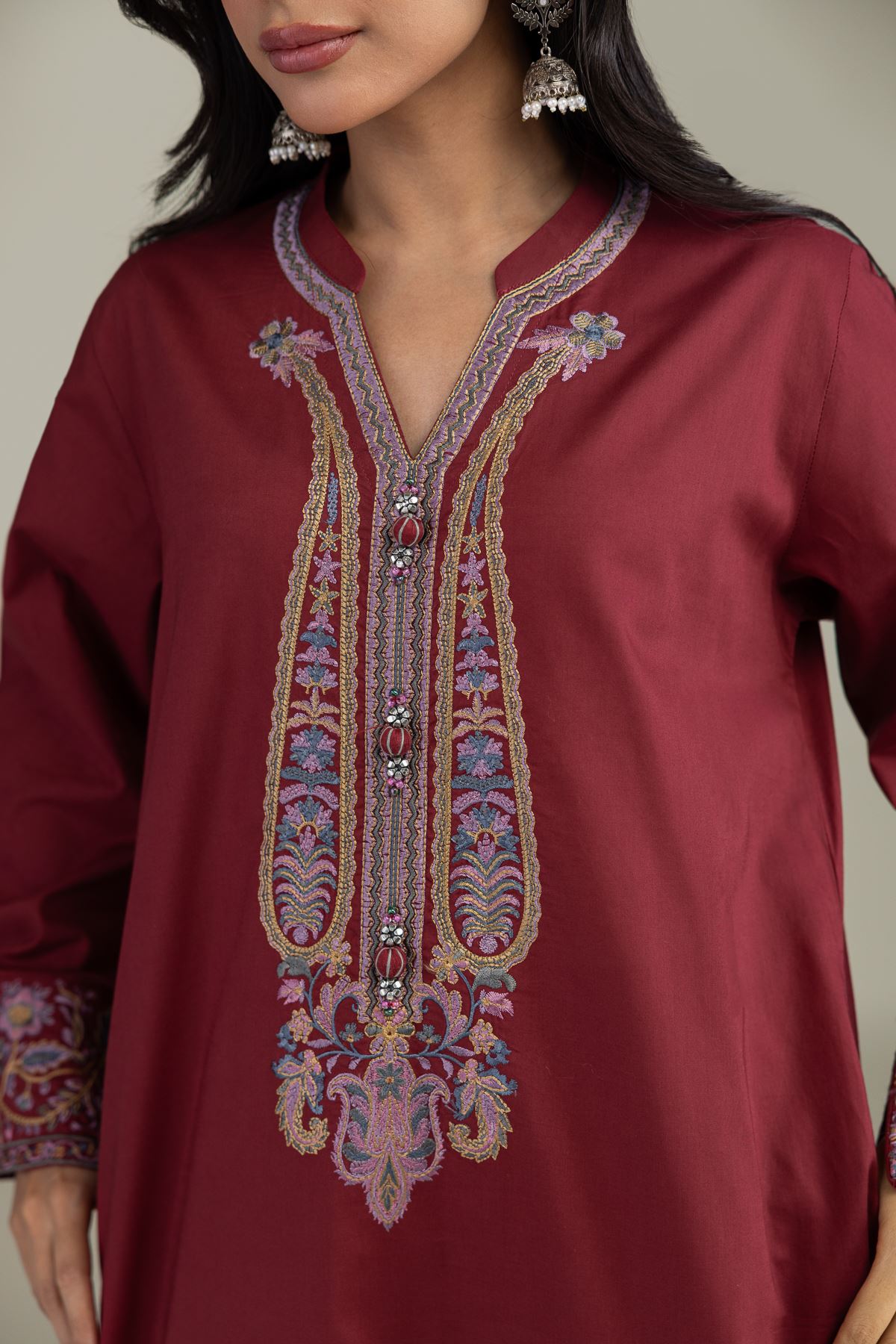 Embroidered Cambric Floral Cambric Kurta - 1-26-224-B-B1-VG