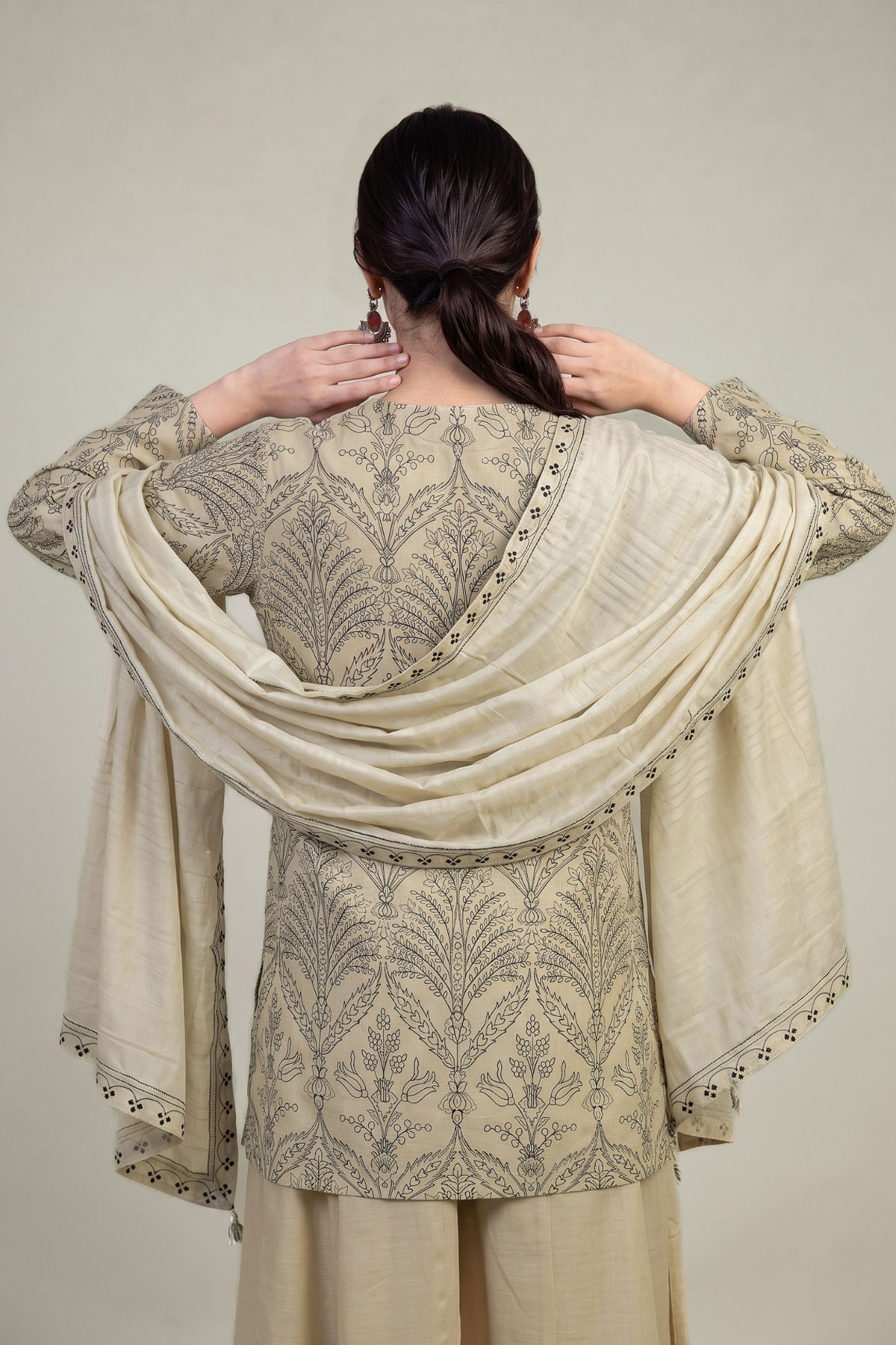 Embroidered Polyester Silk Beige Silk Dupatta - 1-26-309-B-D1-VG
