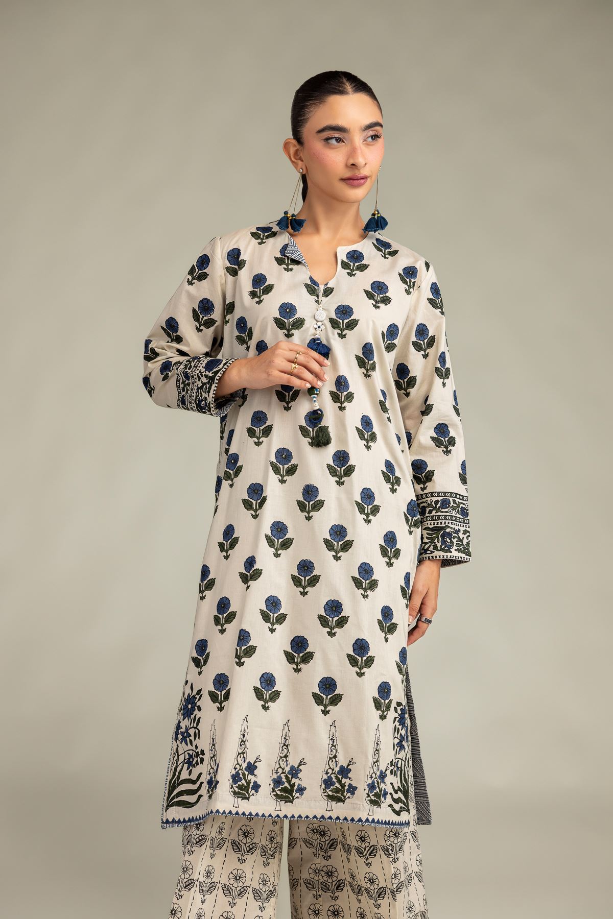 Printed Cambric Long Printed Kurta - 2-26-308-A-G1-VG