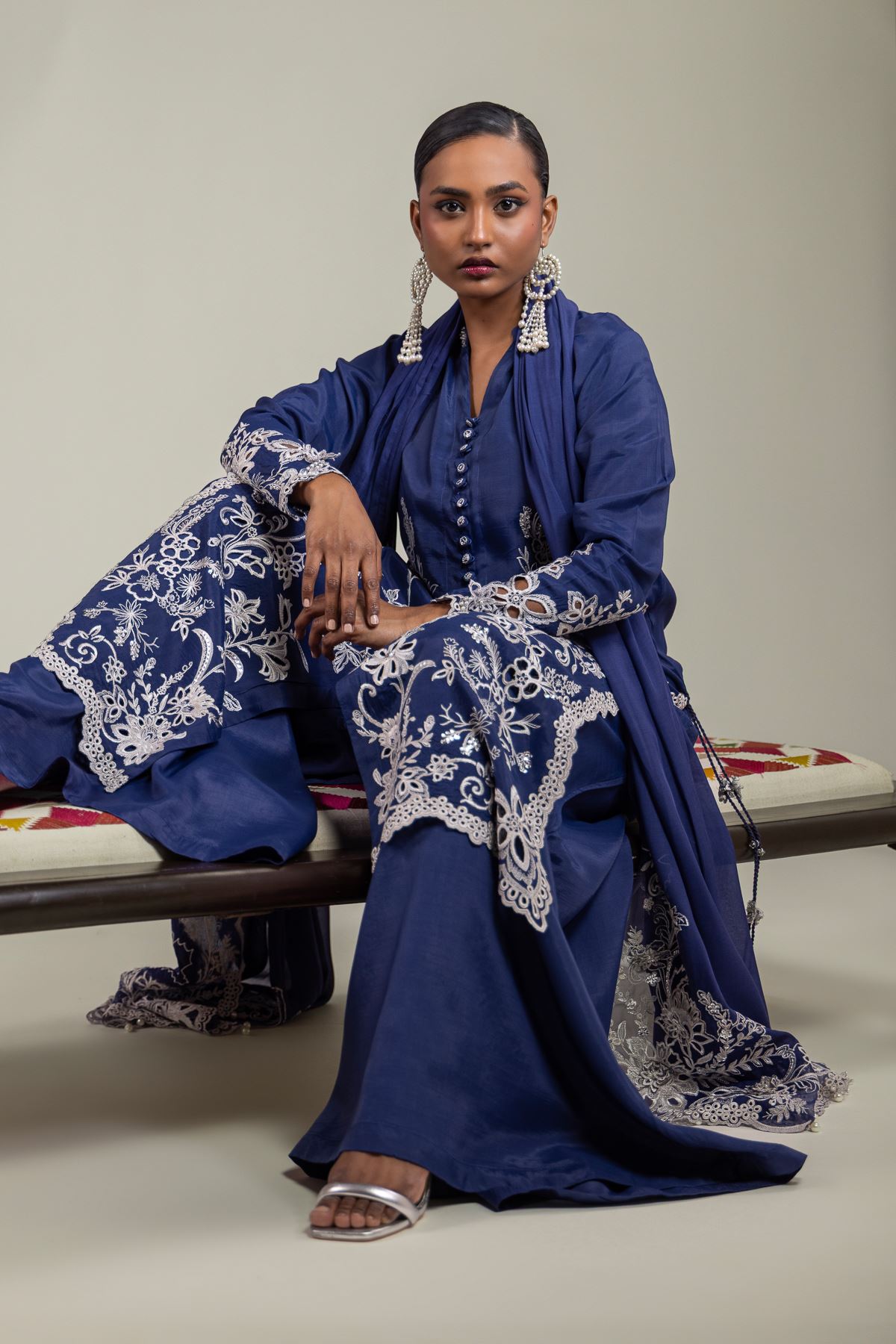 Raw Silk 3-Piece Embroidered Suit - 12-26-101-E-G-VG