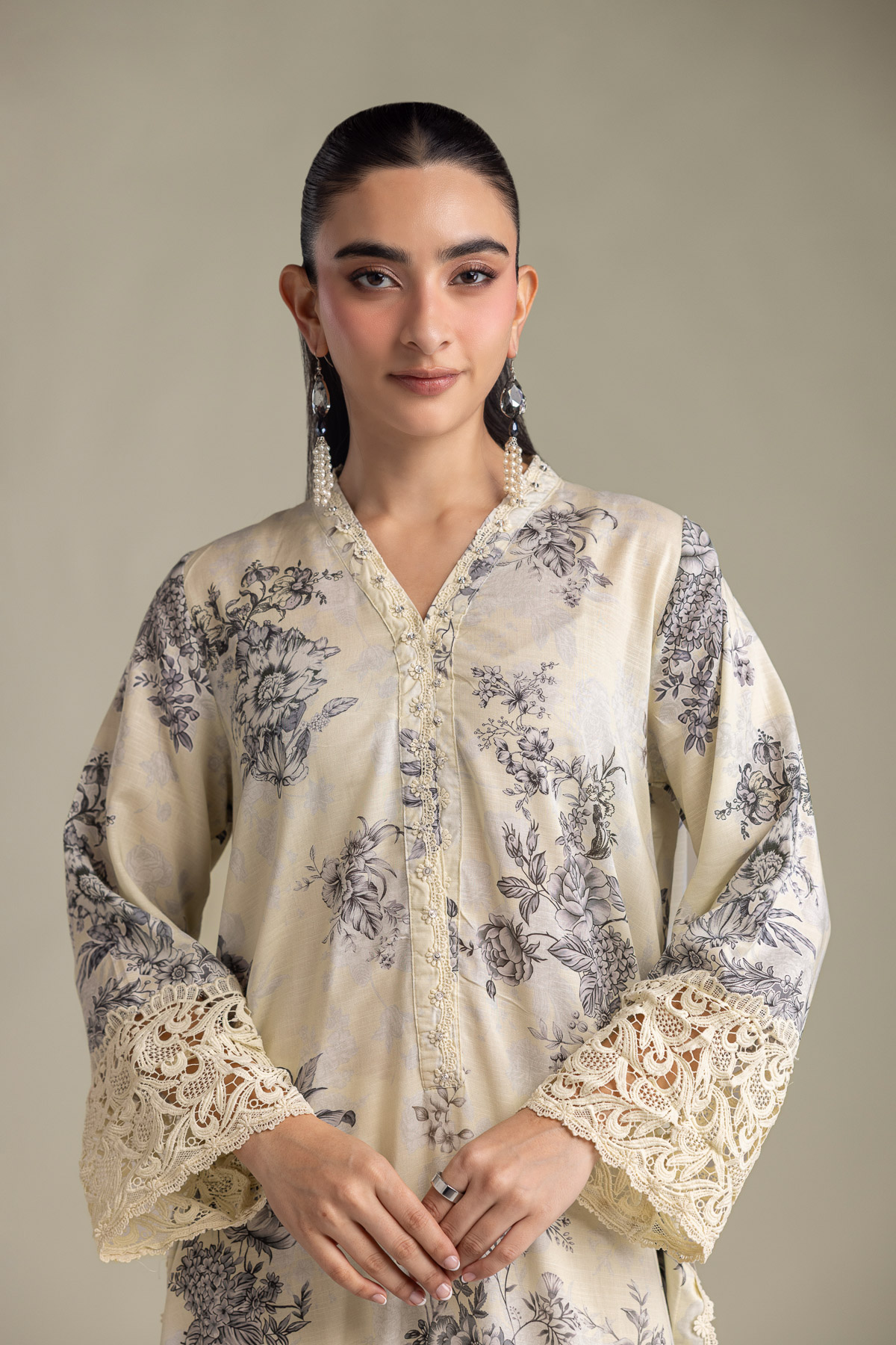 Printed Raw Silk Floral Silk Kurta - 1-26-415-A-A1-VG