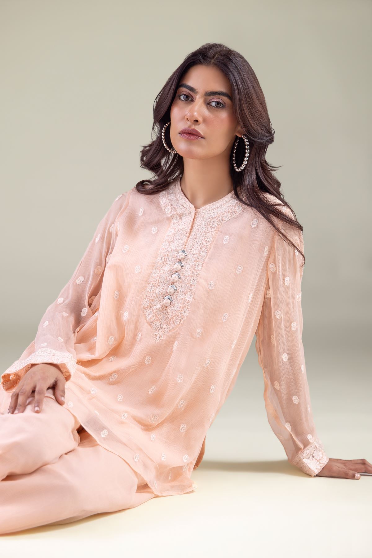 Embroidered Chiffon 2-Piece Co-ord Set - 1-26-127-A-D-VG