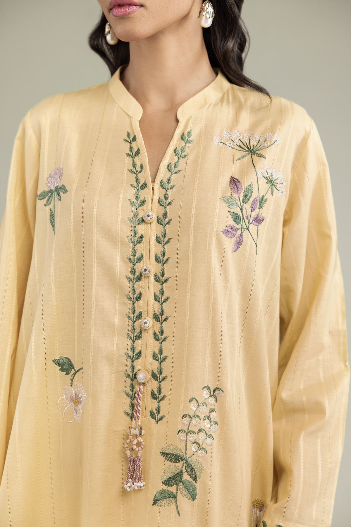 Embroidered Textured Cotton Cotton Longline Kurta - 1-26-206-A-F1-VG