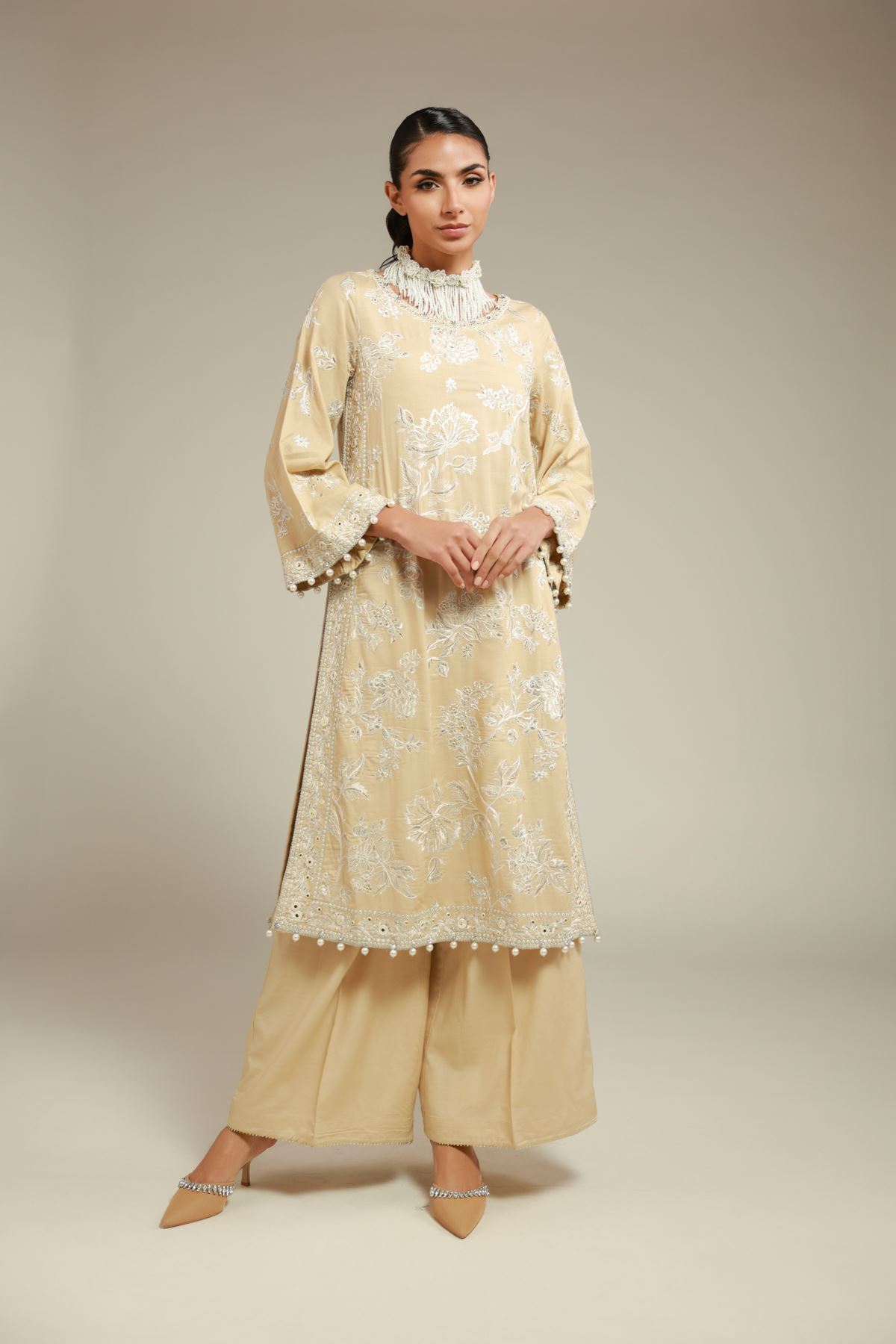 Embroidered Raw Silk Kurta - 25-12-12S4-12TA-VG