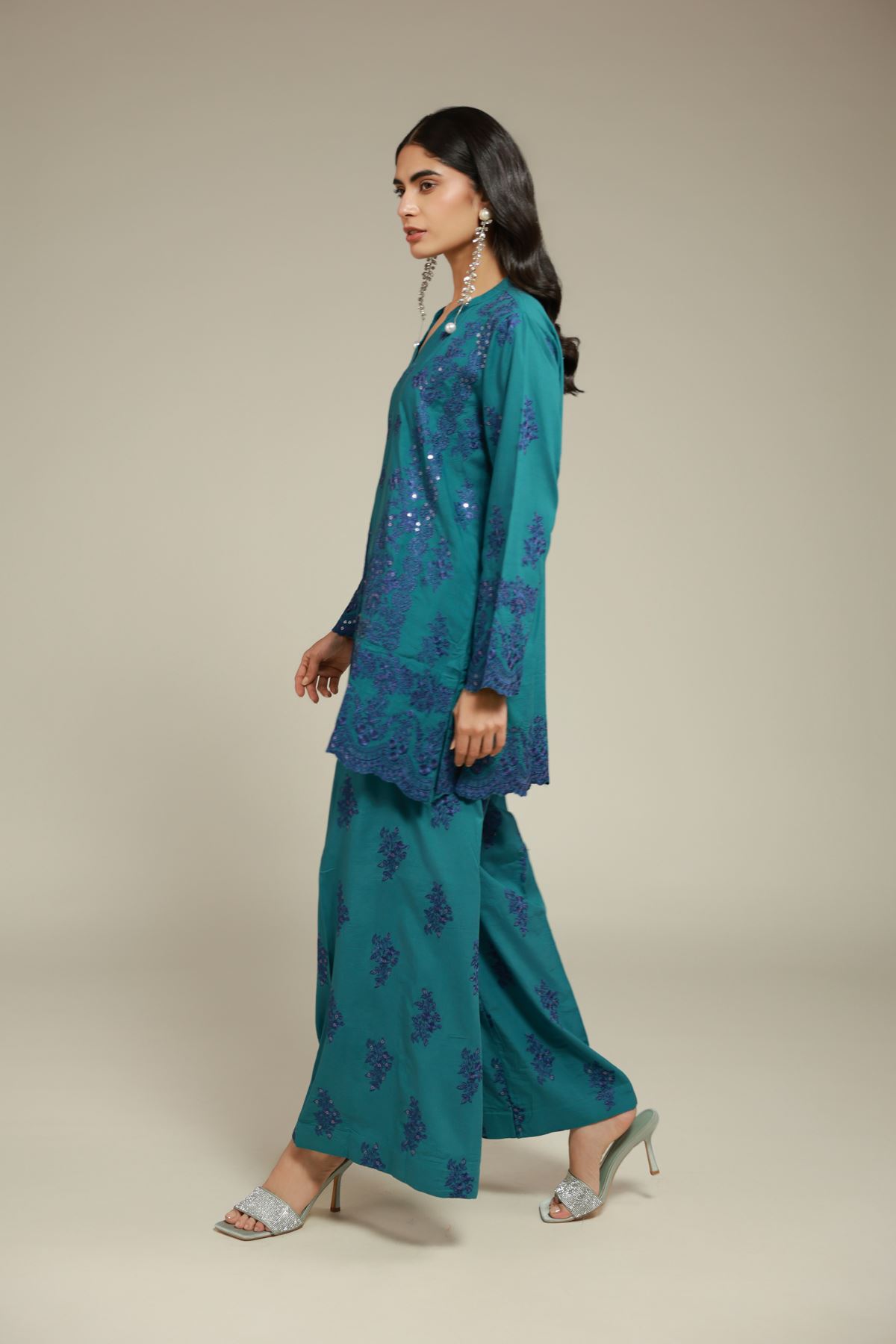 Embroidered Raw Silk Pants - 25-12-12S4-06TA-VG