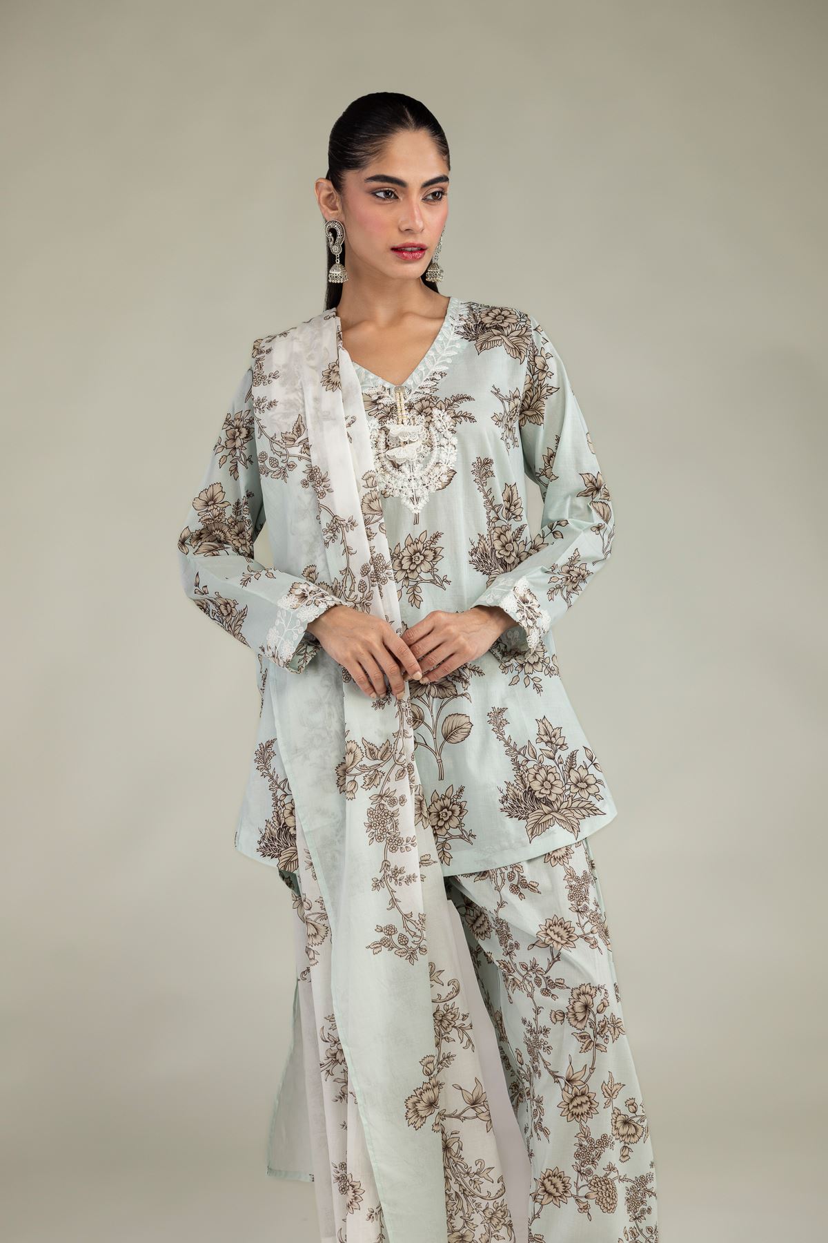 Embroidered Lawn Mint Lawn Dupatta - 1-26-224-B-J1-VG