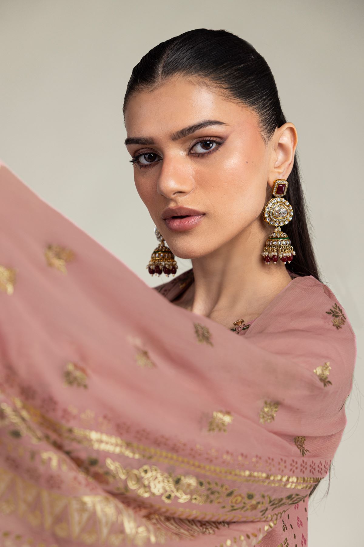 Embroidered Raw Silk 3-Piece Co-ords Set - 8-26-206-A-B1-VG