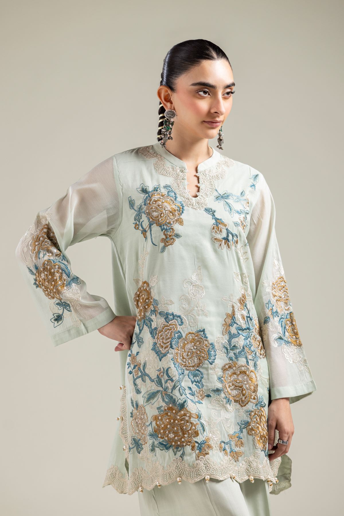 Paper Silk Mint Silk Kurta - 1-26-134-A-F-VG