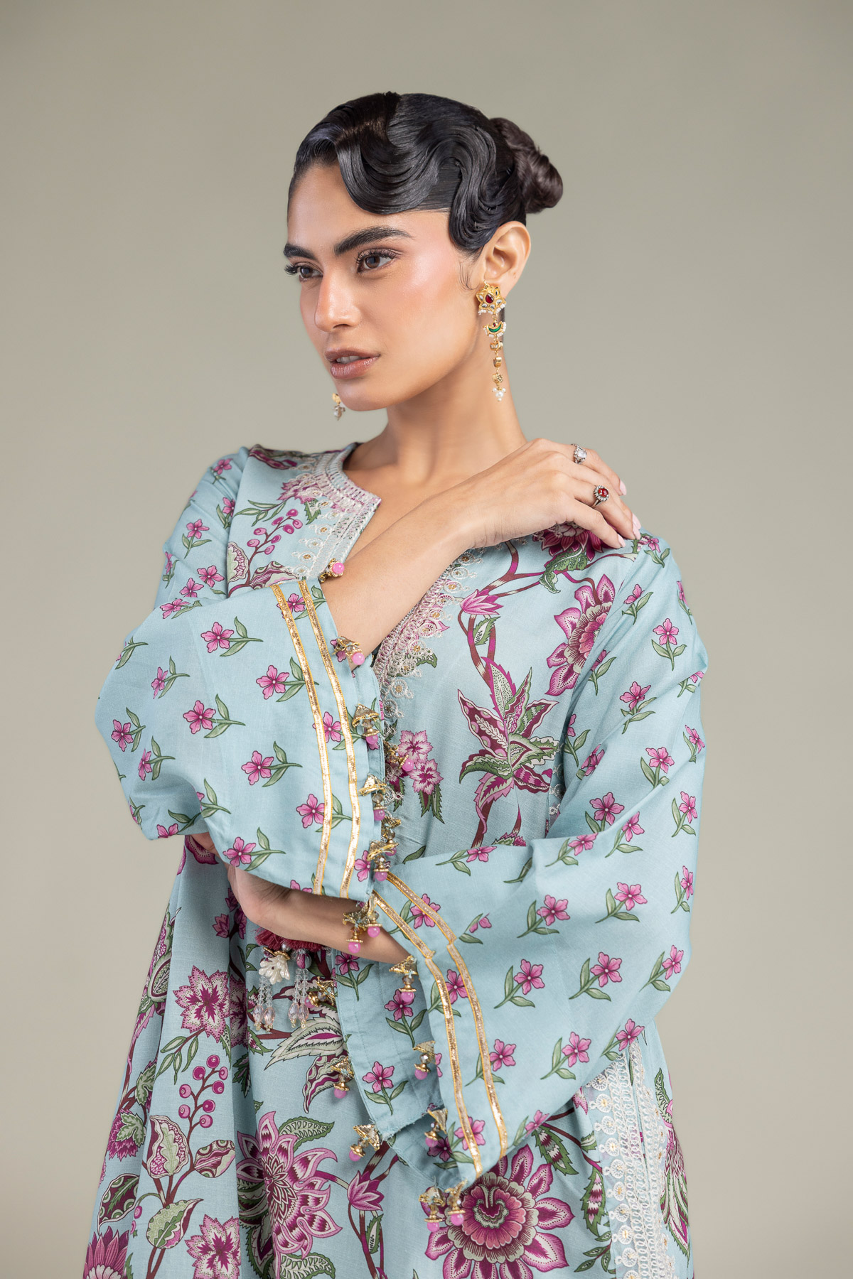 Embroidered Raw Silk Blue Silk Kurta - B1-2-26-106-A-C-VG